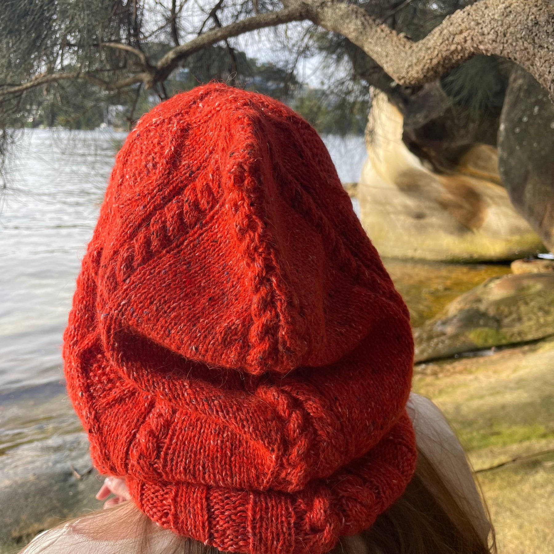 Orange Tweed Hooded Cowl and Gloves Set