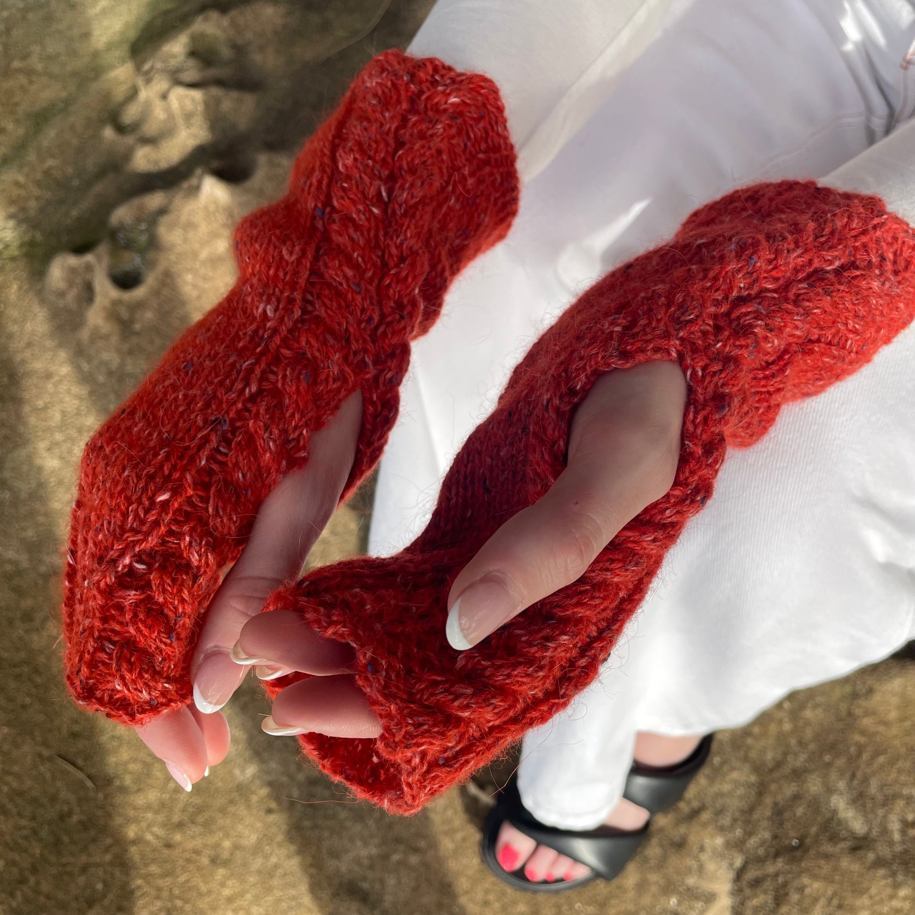 Orange Tweed Hooded Cowl and Gloves Set
