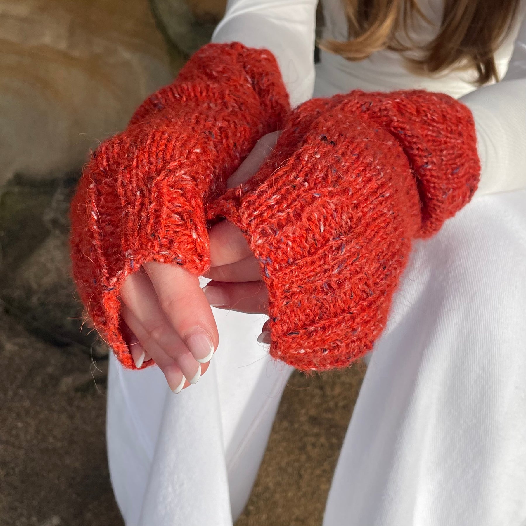 Orange Tweed Hooded Cowl and Gloves Set