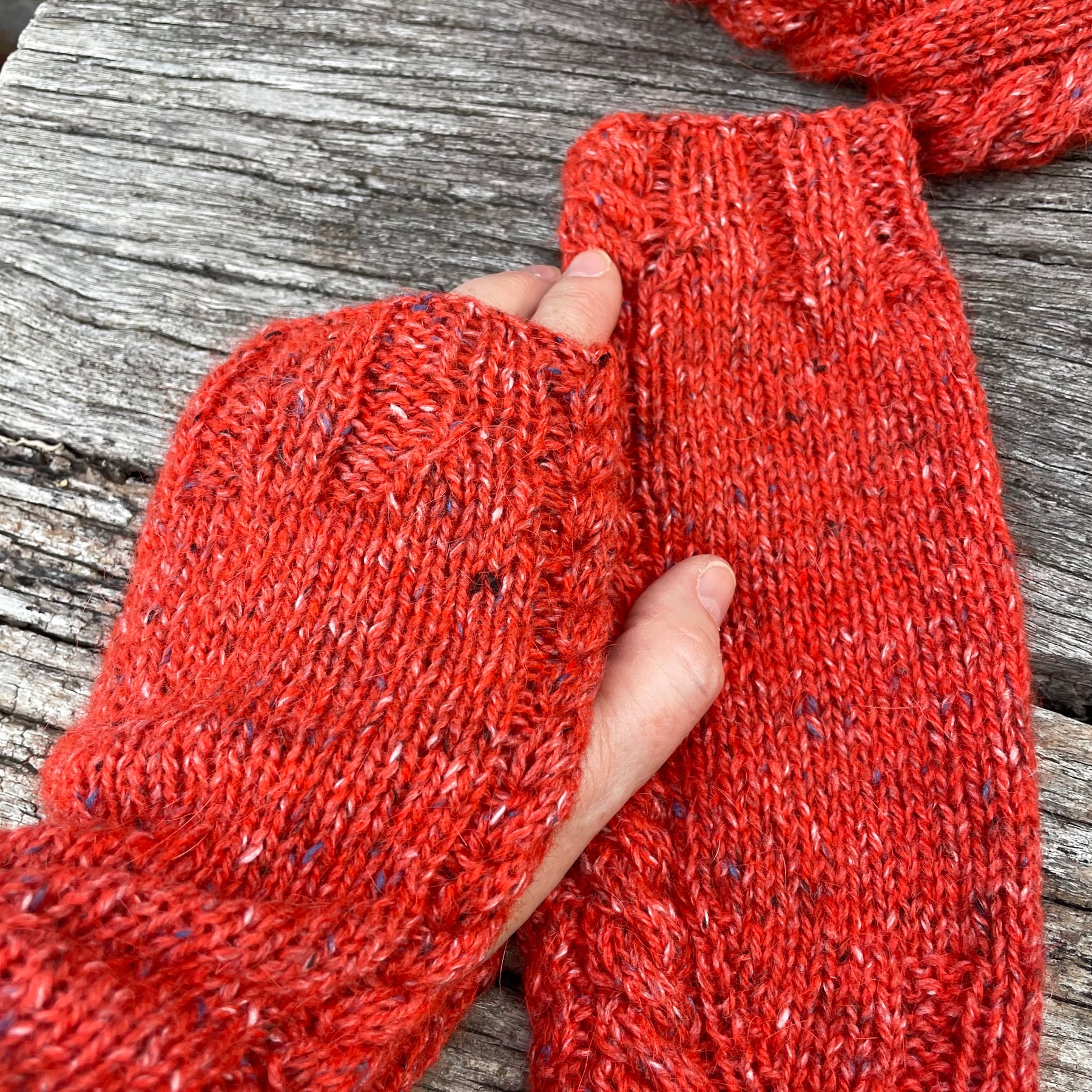 Orange Tweed Hooded Cowl and Gloves Set