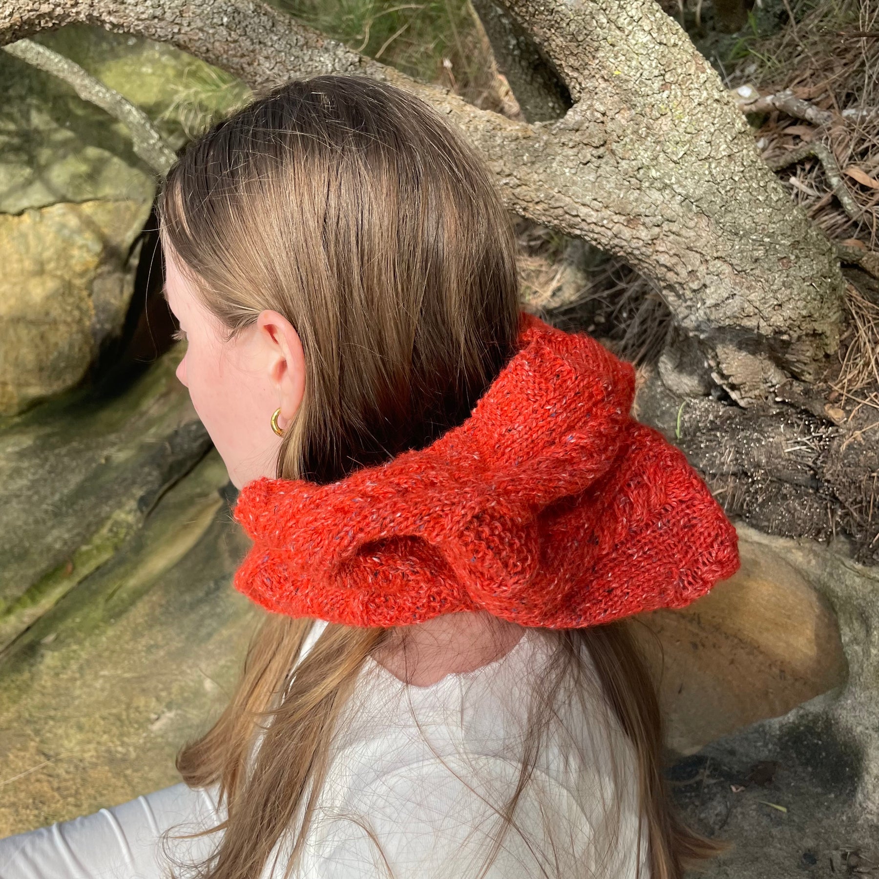 Orange Tweed Hooded Cowl and Gloves Set