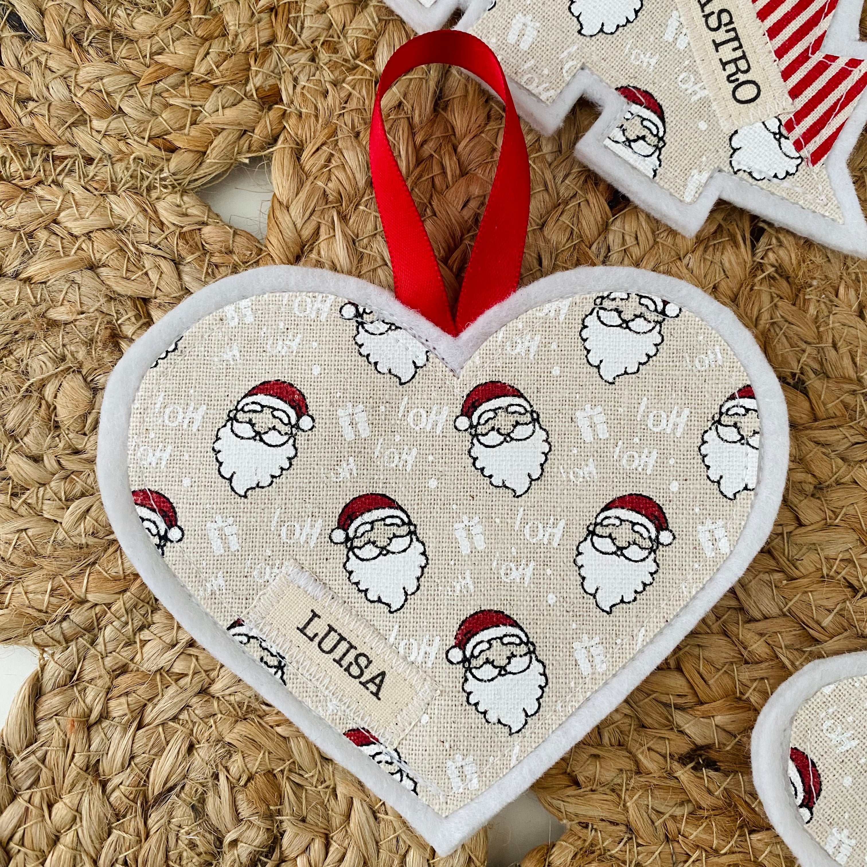 Set of 4 Appliqued Christmas Decorations - Personalised - Various Designs