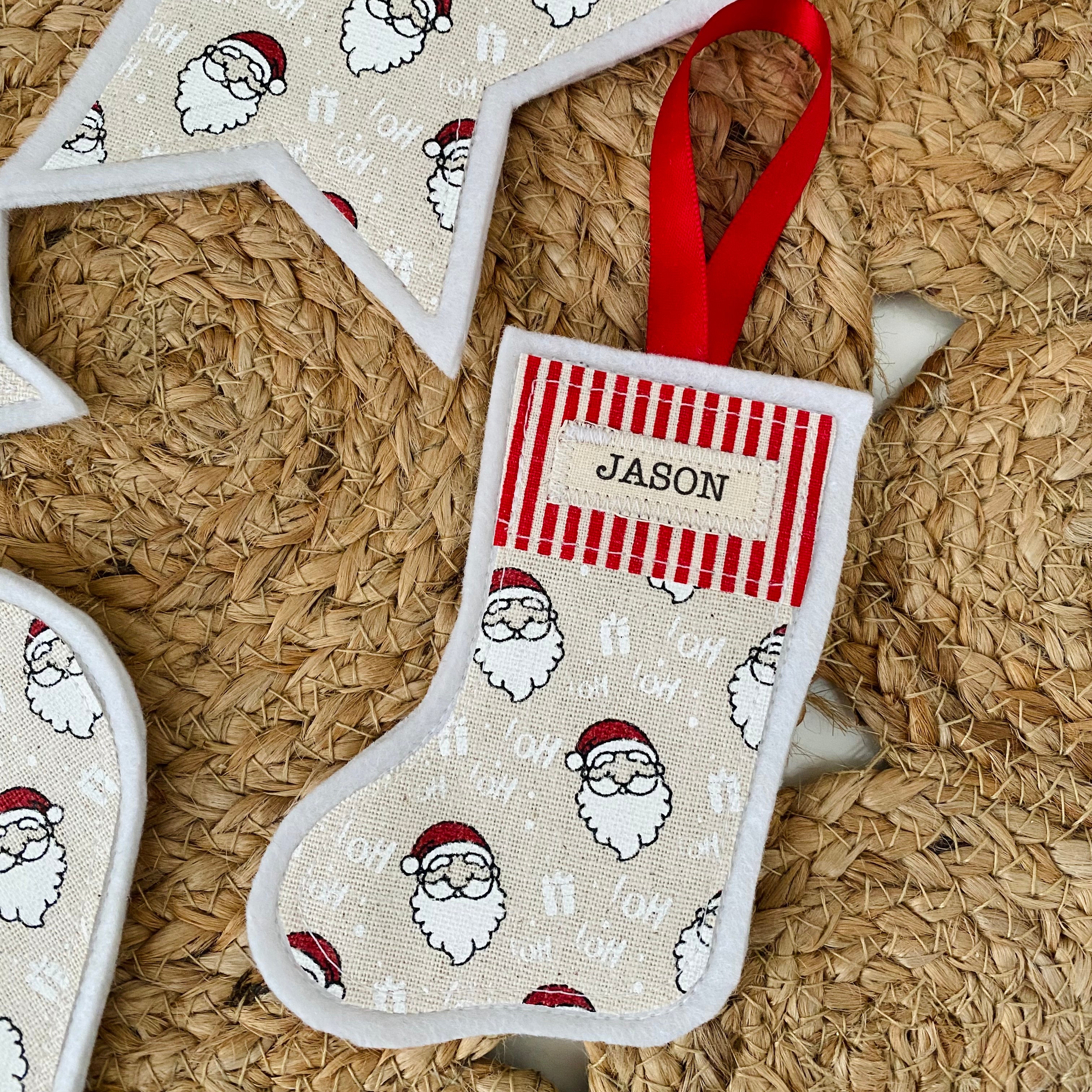 Set of 4 Appliqued Christmas Decorations - Personalised - Various Designs