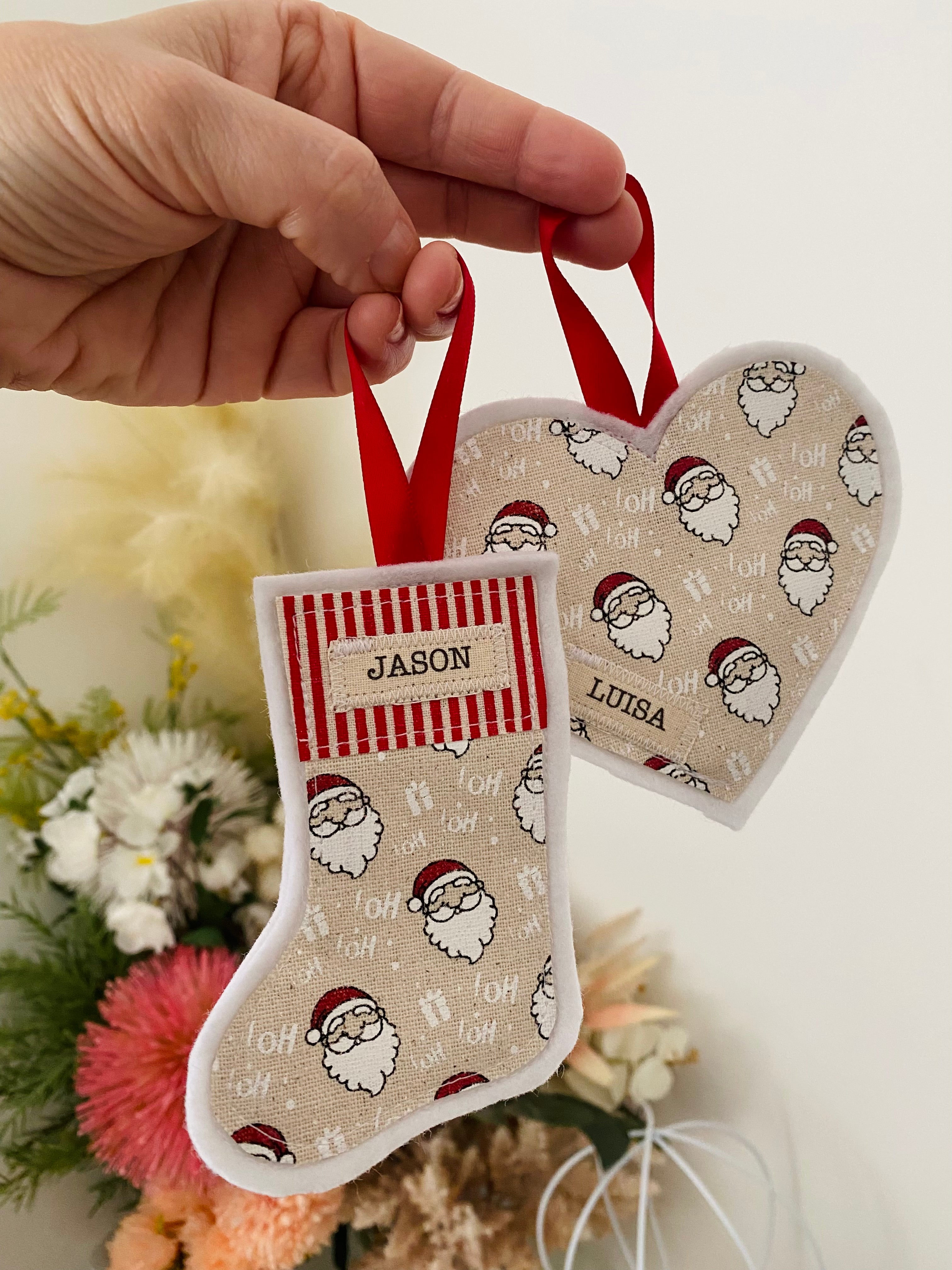 Set of 4 Appliqued Christmas Decorations - Personalised - Various Designs