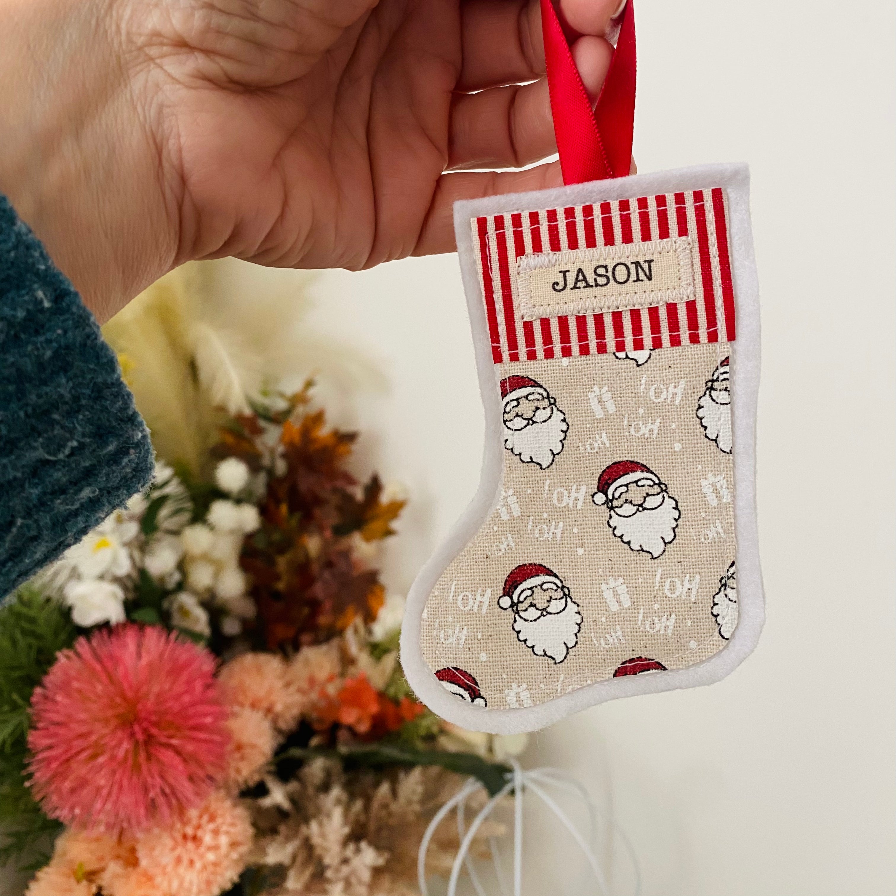 Set of 4 Appliqued Christmas Decorations - Personalised - Various Designs