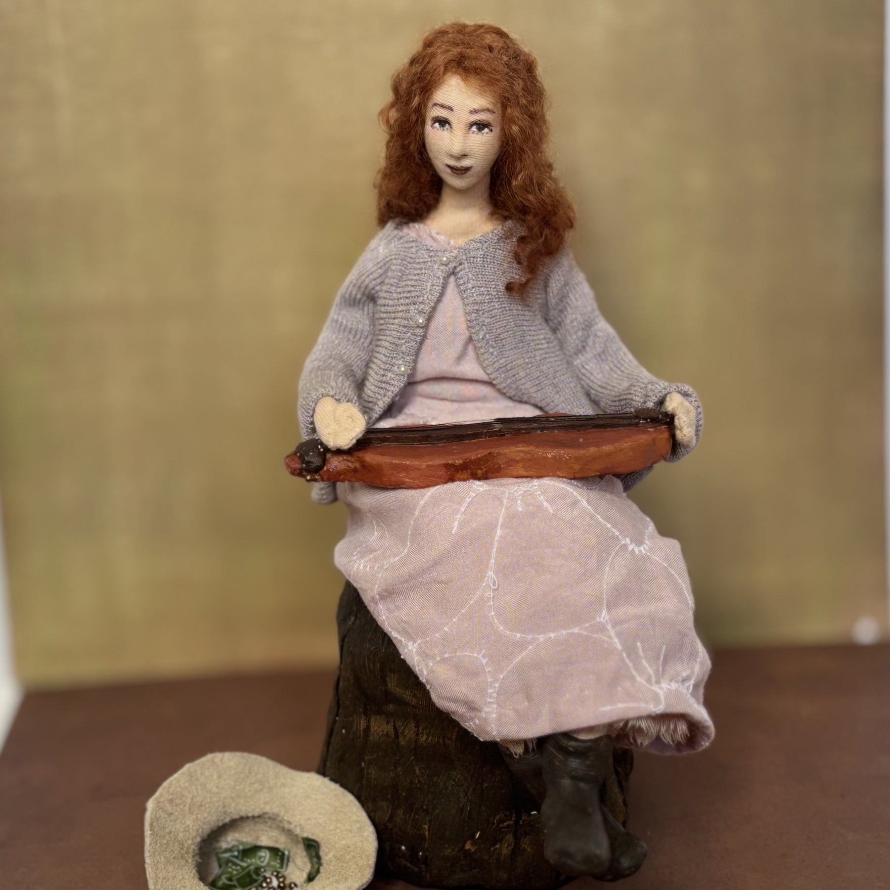 Busker mixed media Art Doll with dulcimer