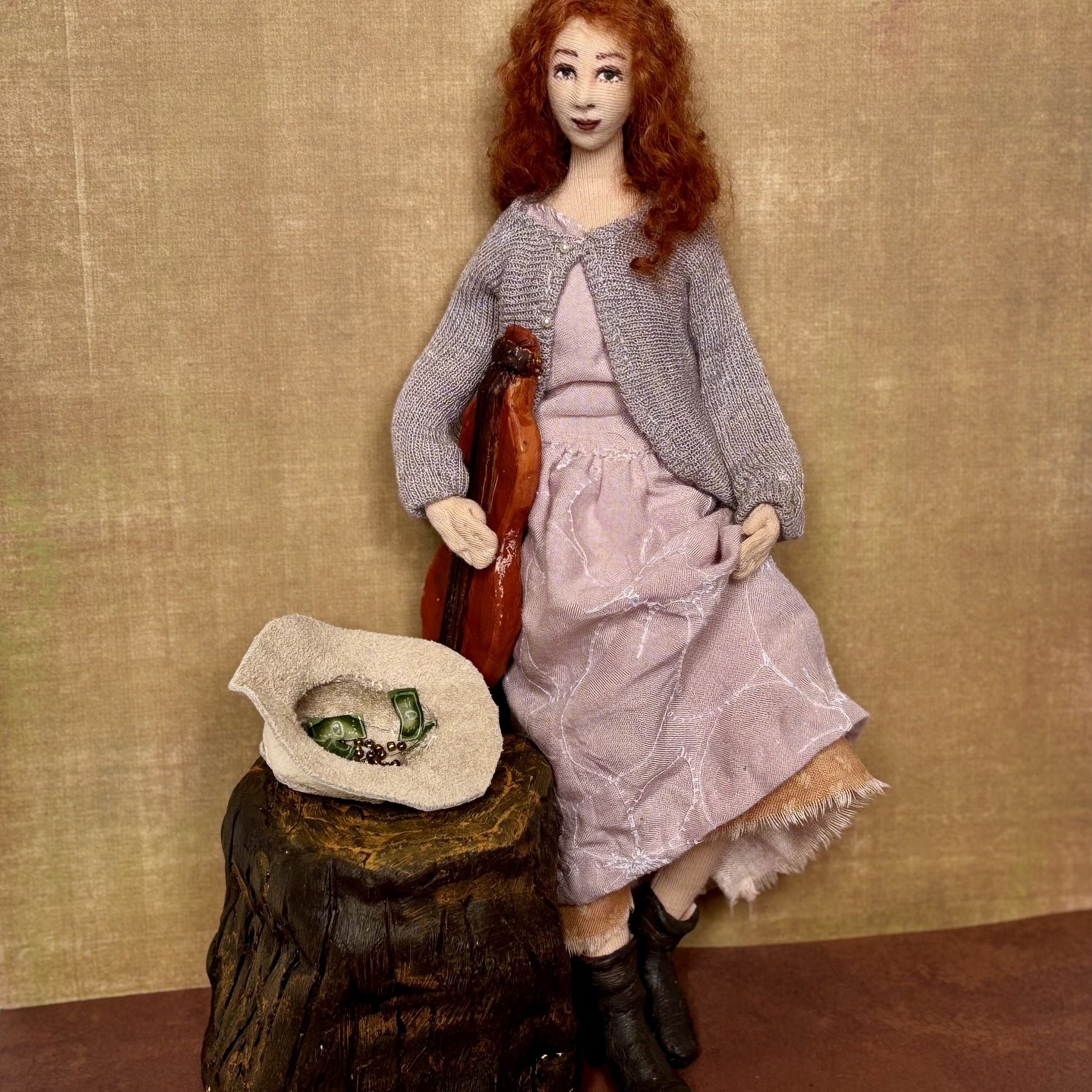 Busker mixed media Art Doll with dulcimer