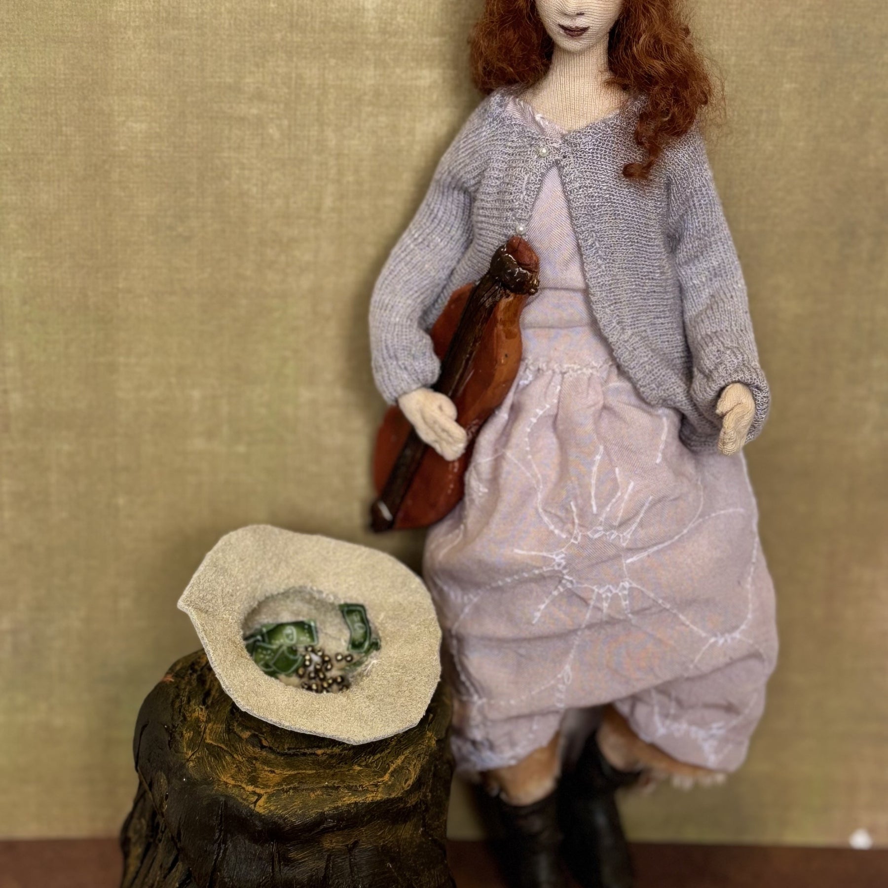 Busker mixed media Art Doll with dulcimer