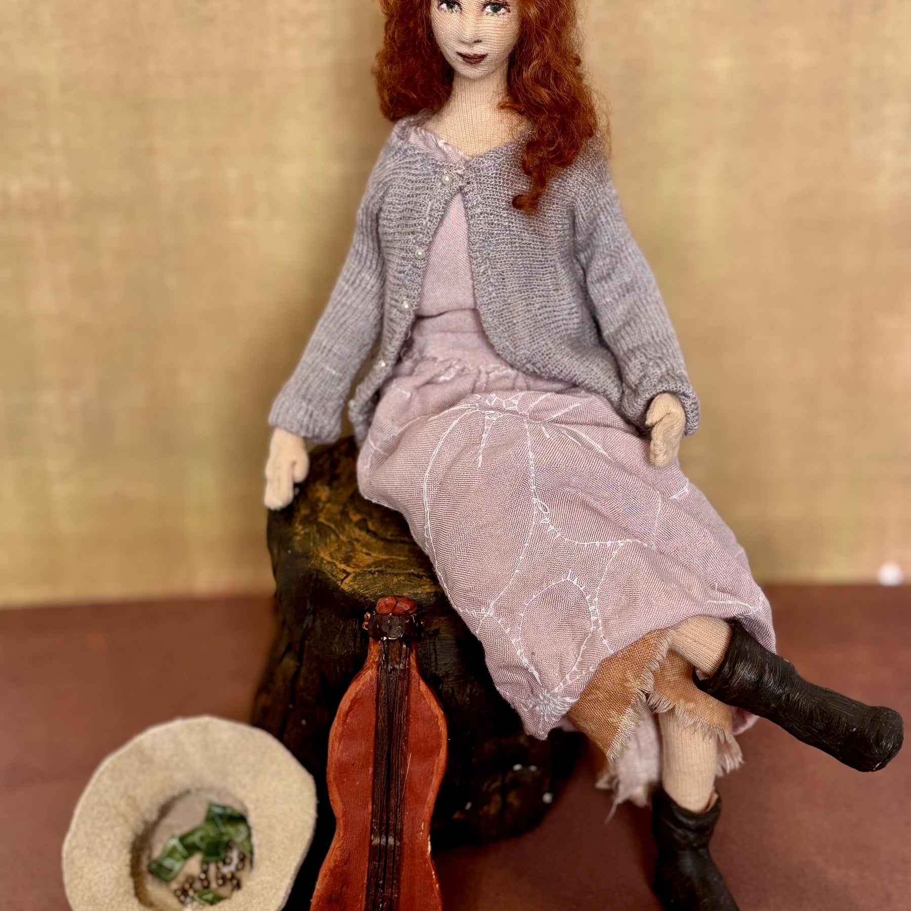 Busker mixed media Art Doll with dulcimer