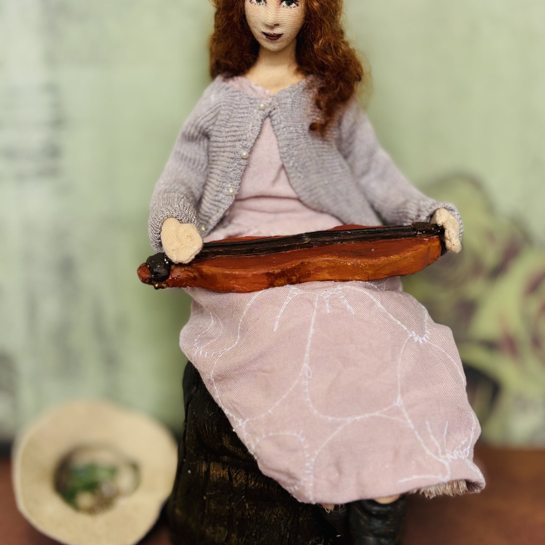 Busker mixed media Art Doll with dulcimer