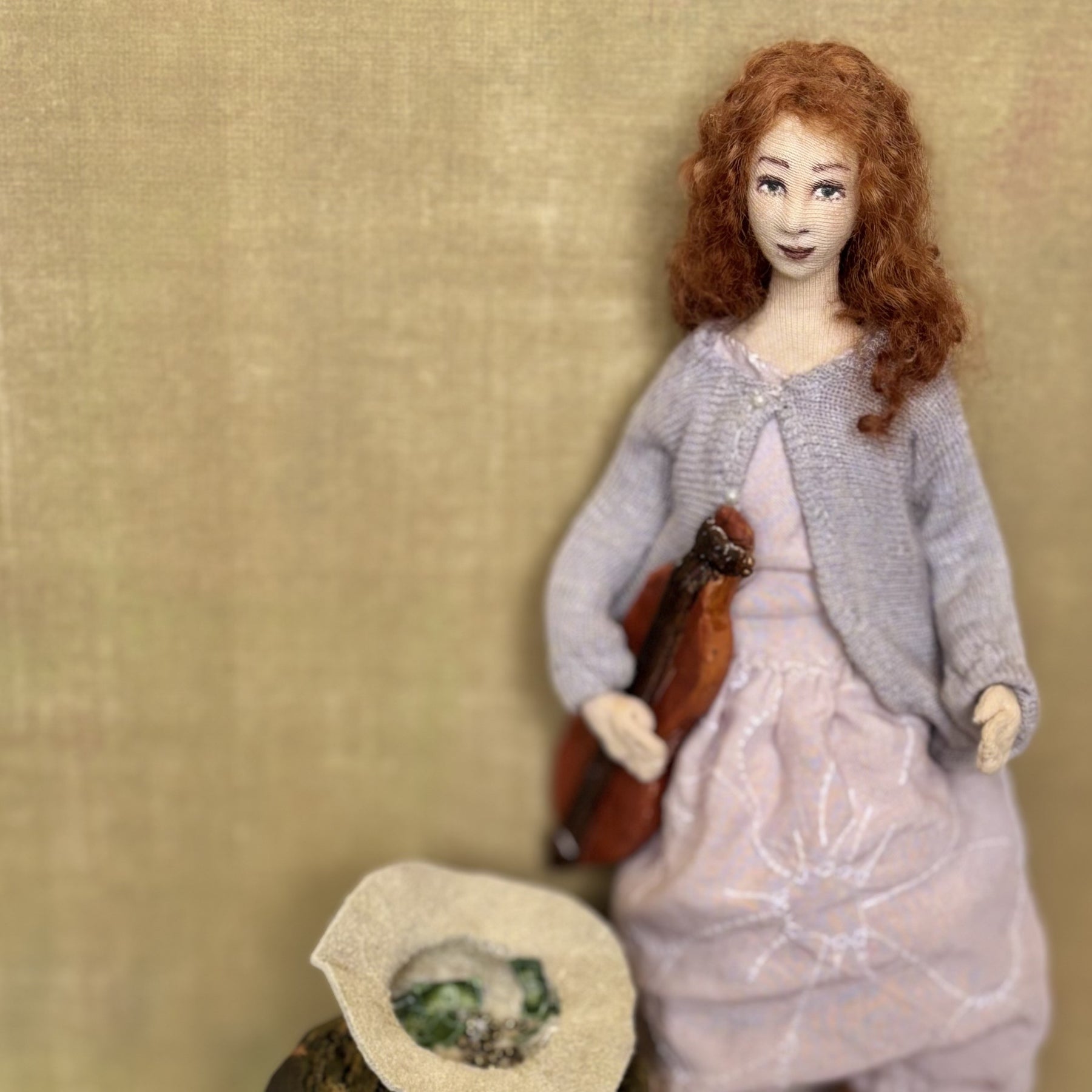 Busker mixed media Art Doll with dulcimer