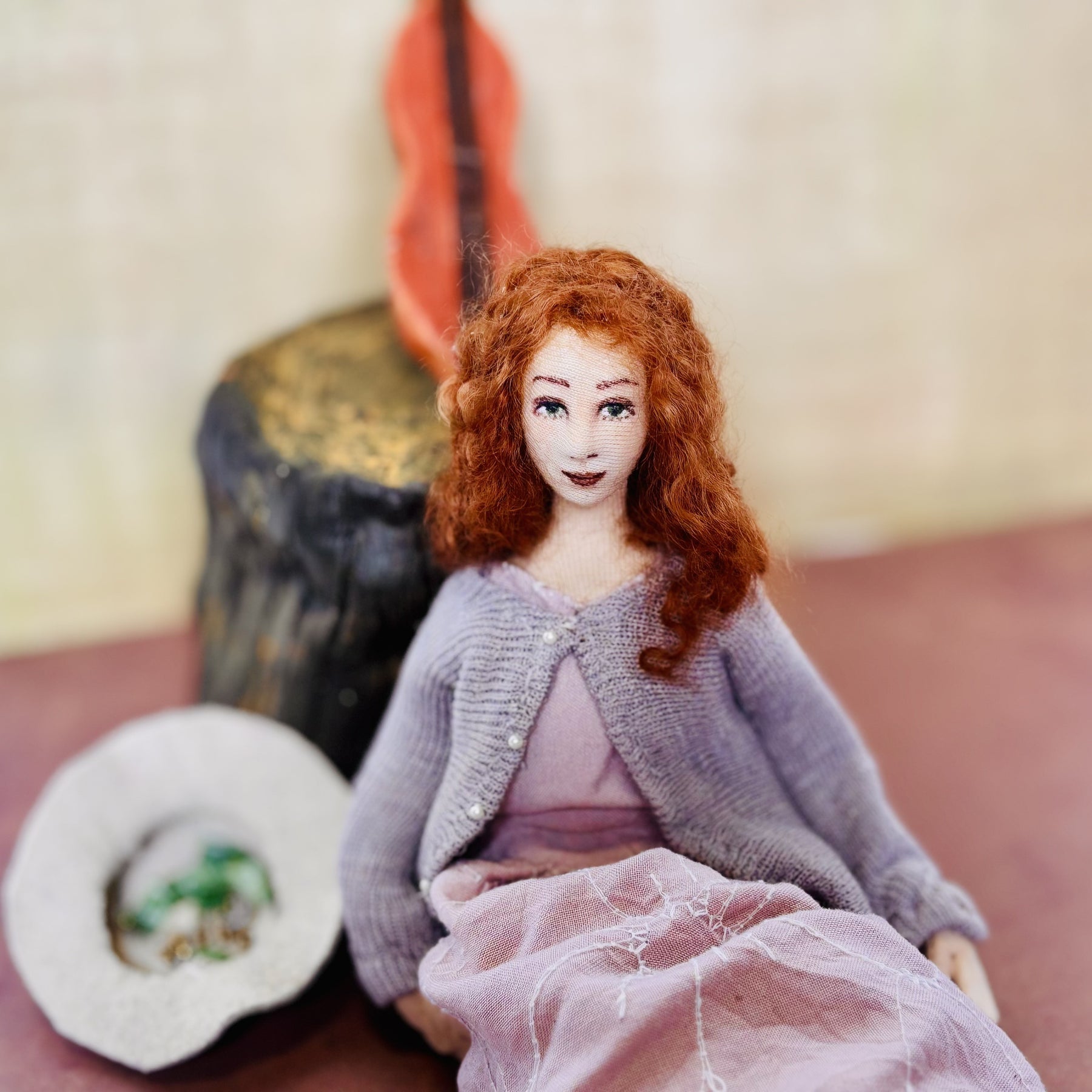 Busker mixed media Art Doll with dulcimer