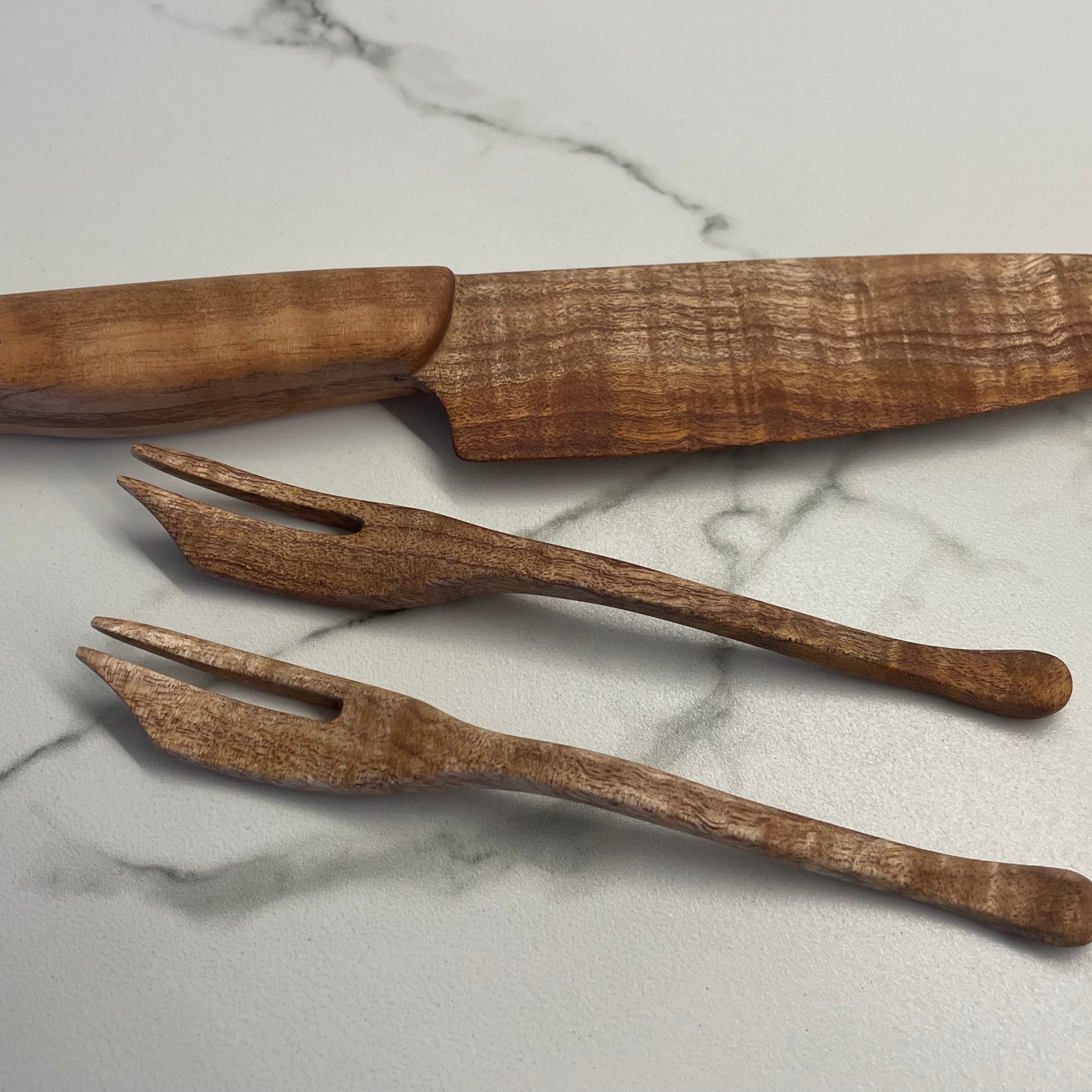 Handmade Wood Cake knife and 2 matching cake forks | Blackwood Cake Set