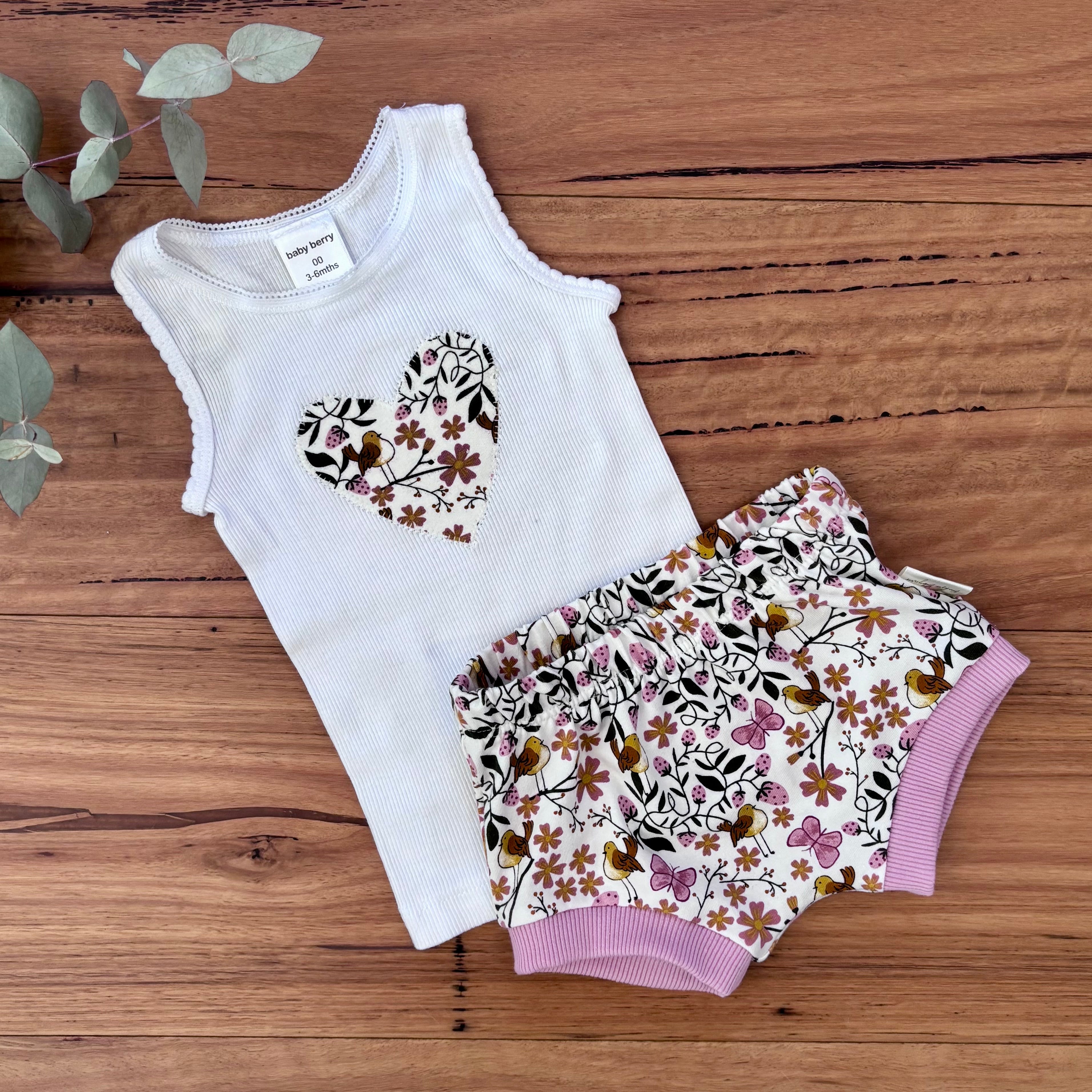 Baby Summer Shorties Set - Pink Floral Birdies