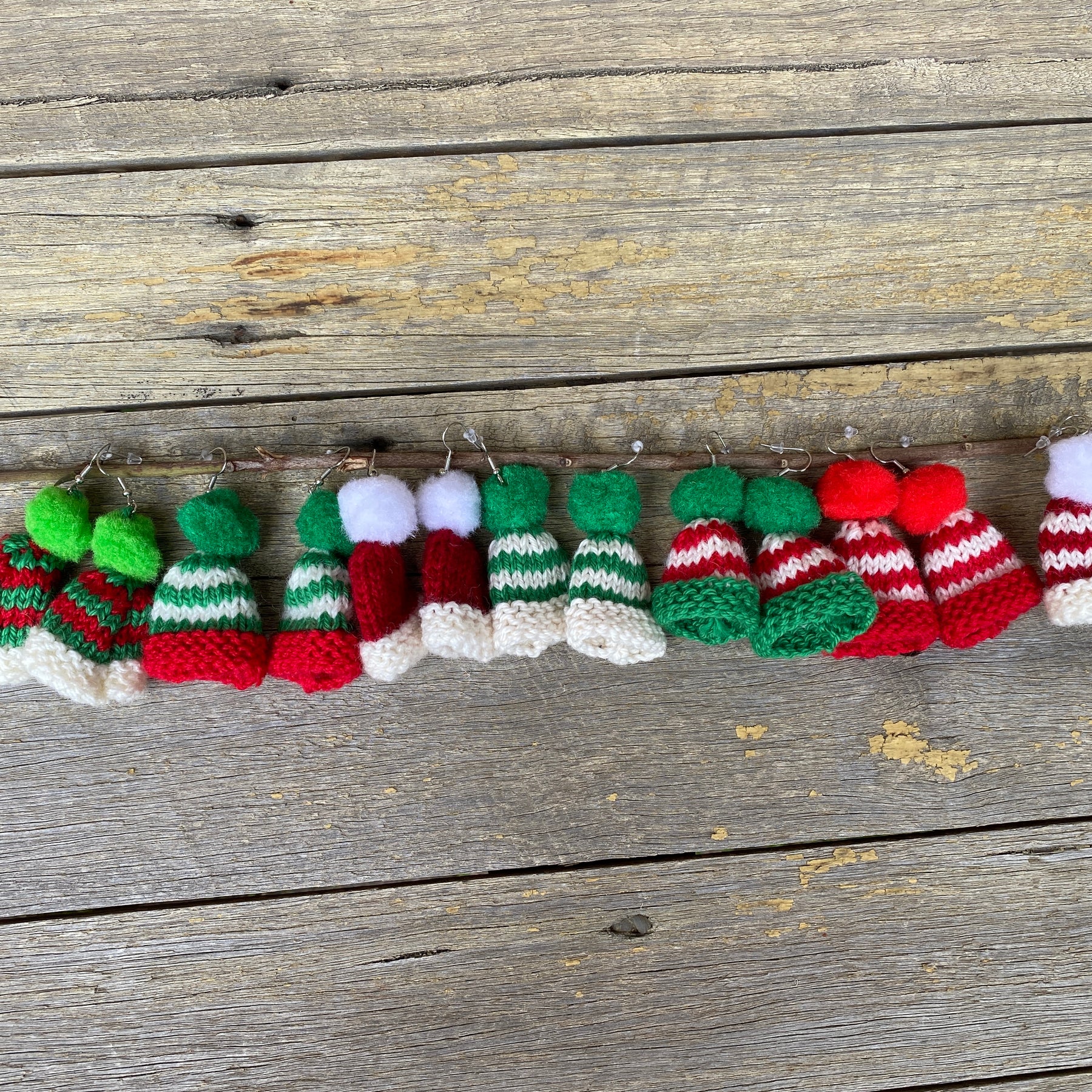 Christmas Beanie Earrings, Hand Knitted Mini Beanies