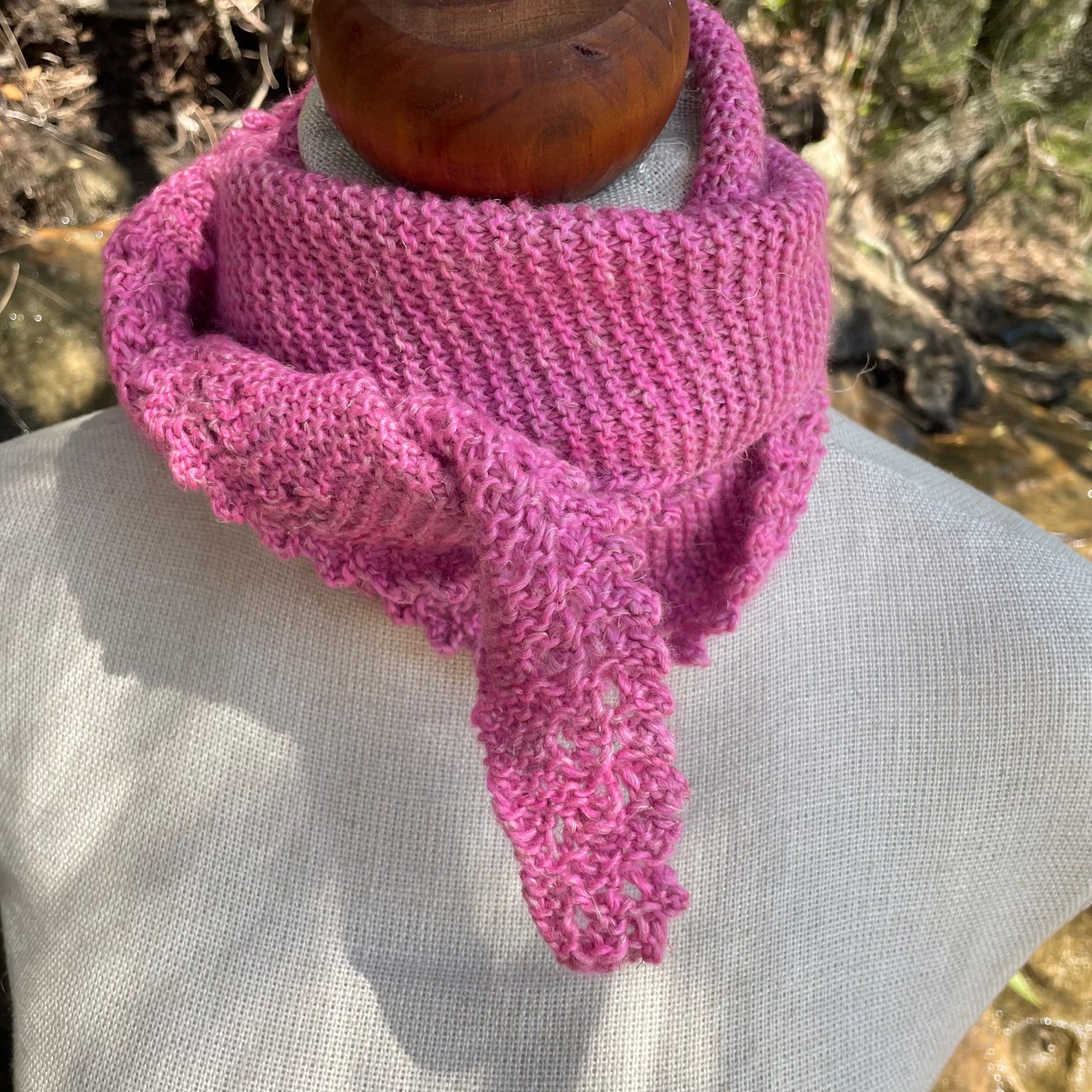 Long Pink Merino & Linen Scarf with Picot Edge. Fair Trade Yarn Uruquay