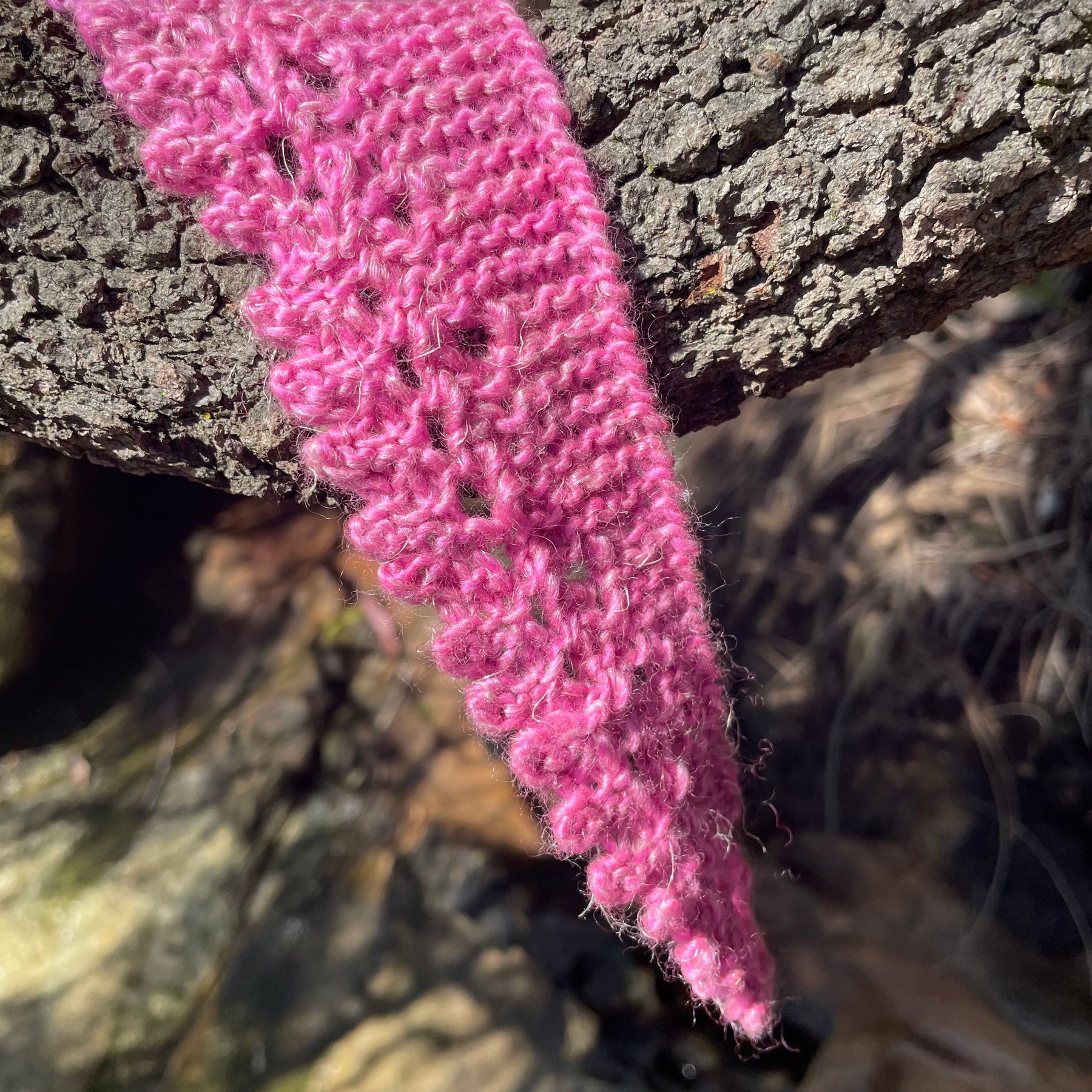 Long Pink Merino & Linen Scarf with Picot Edge. Fair Trade Yarn Uruquay