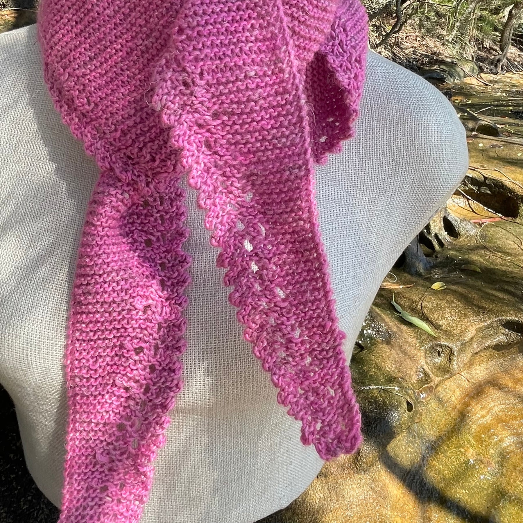 Long Pink Merino & Linen Scarf with Picot Edge. Fair Trade Yarn Uruquay