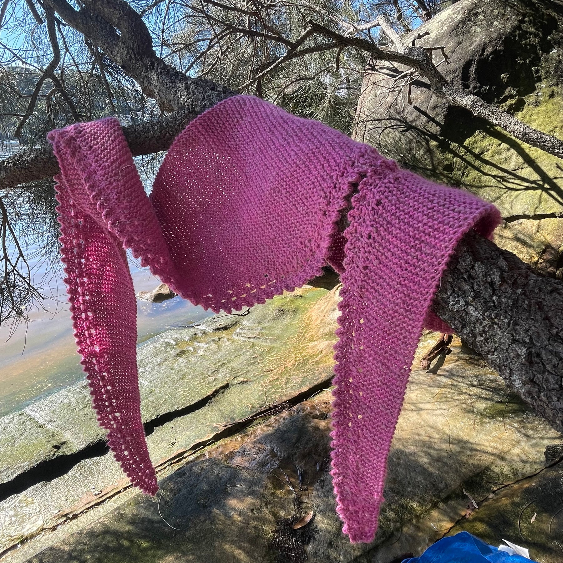Long Pink Merino & Linen Scarf with Picot Edge. Fair Trade Yarn Uruquay