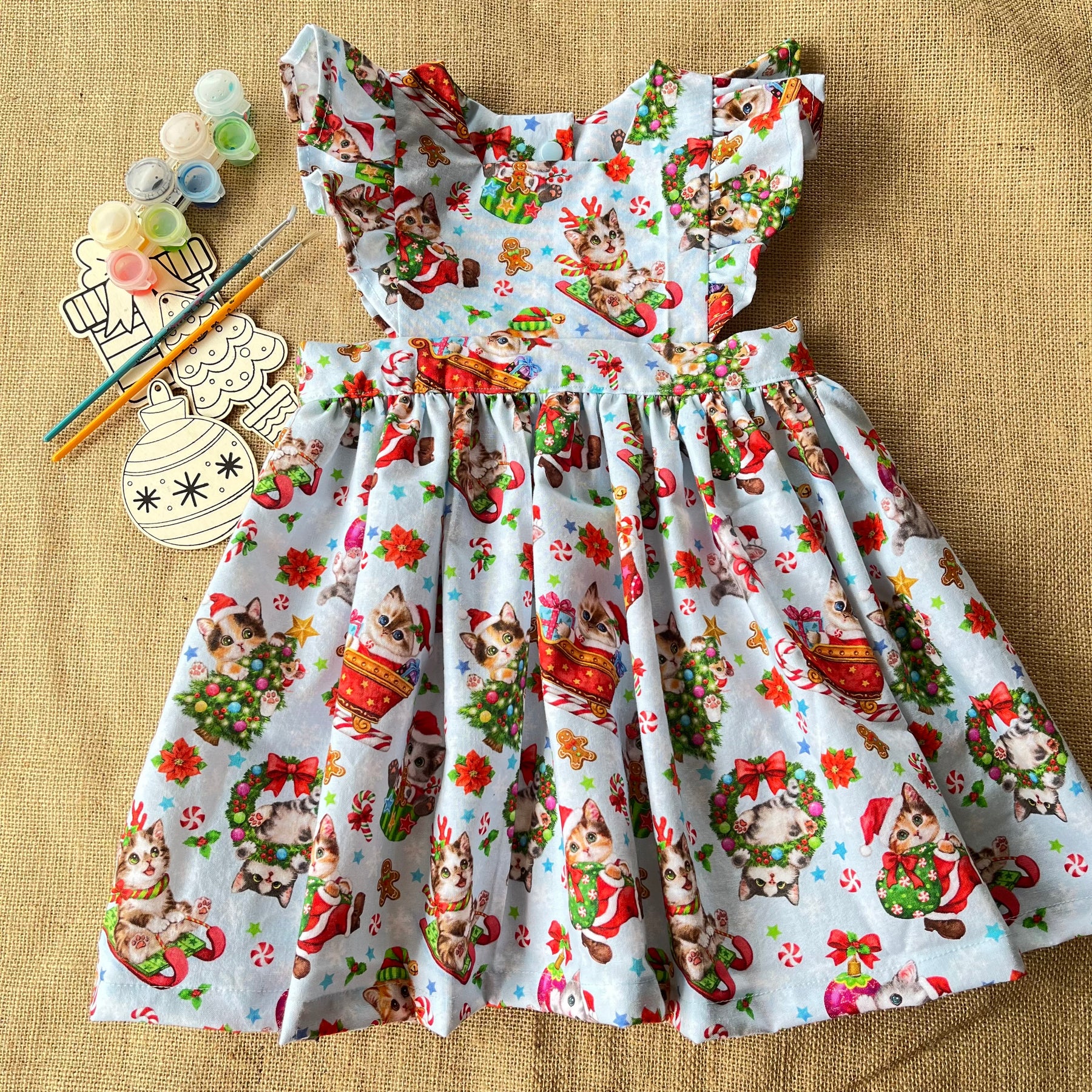 Christmas pinafore / dress | Handmade Toddler Girls outfit | sleigh