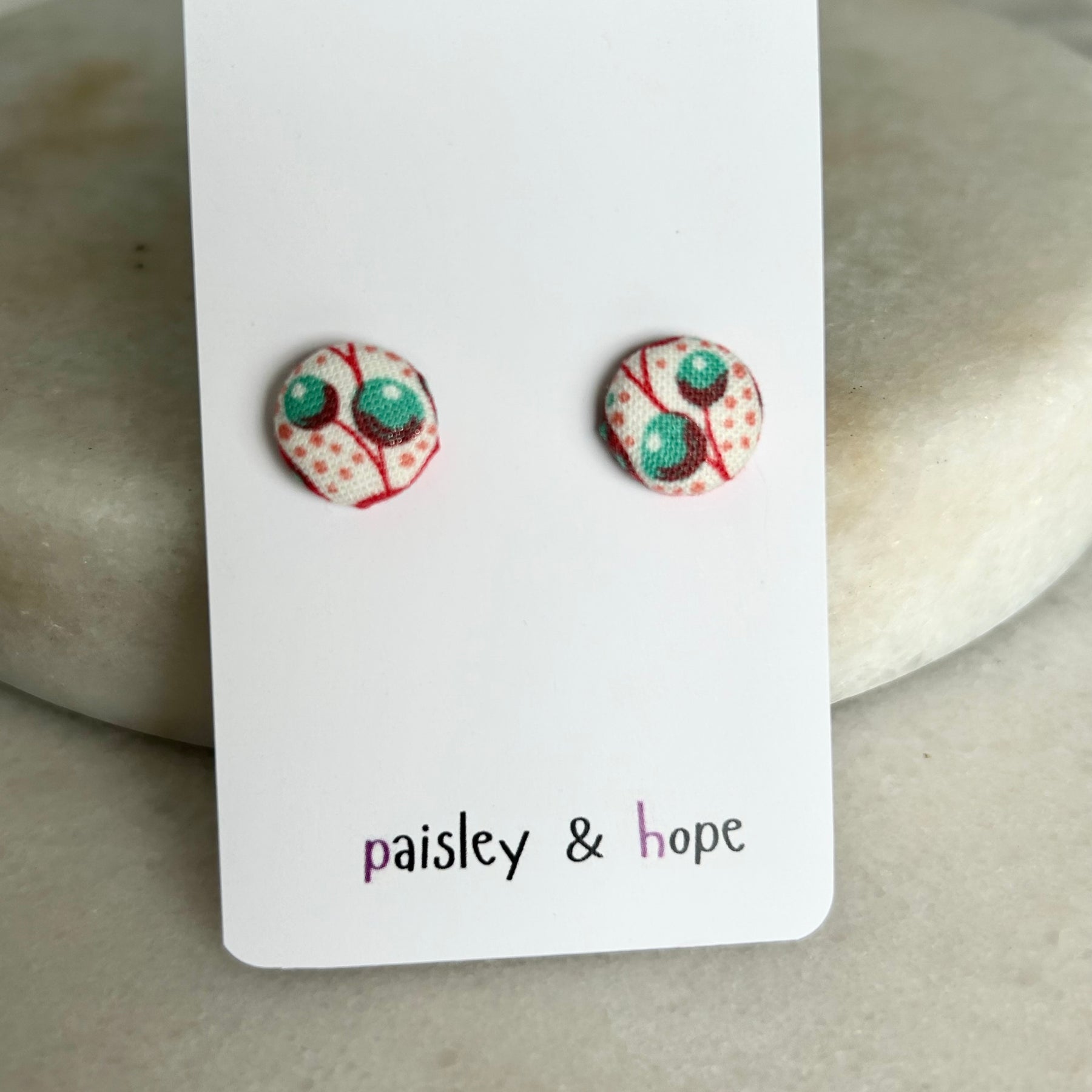 12mm Fabric Button Stud Earrings - Choose Design