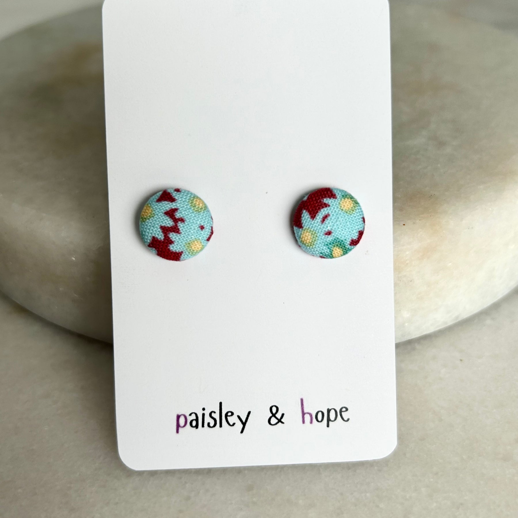 12mm Fabric Button Stud Earrings - Choose Design