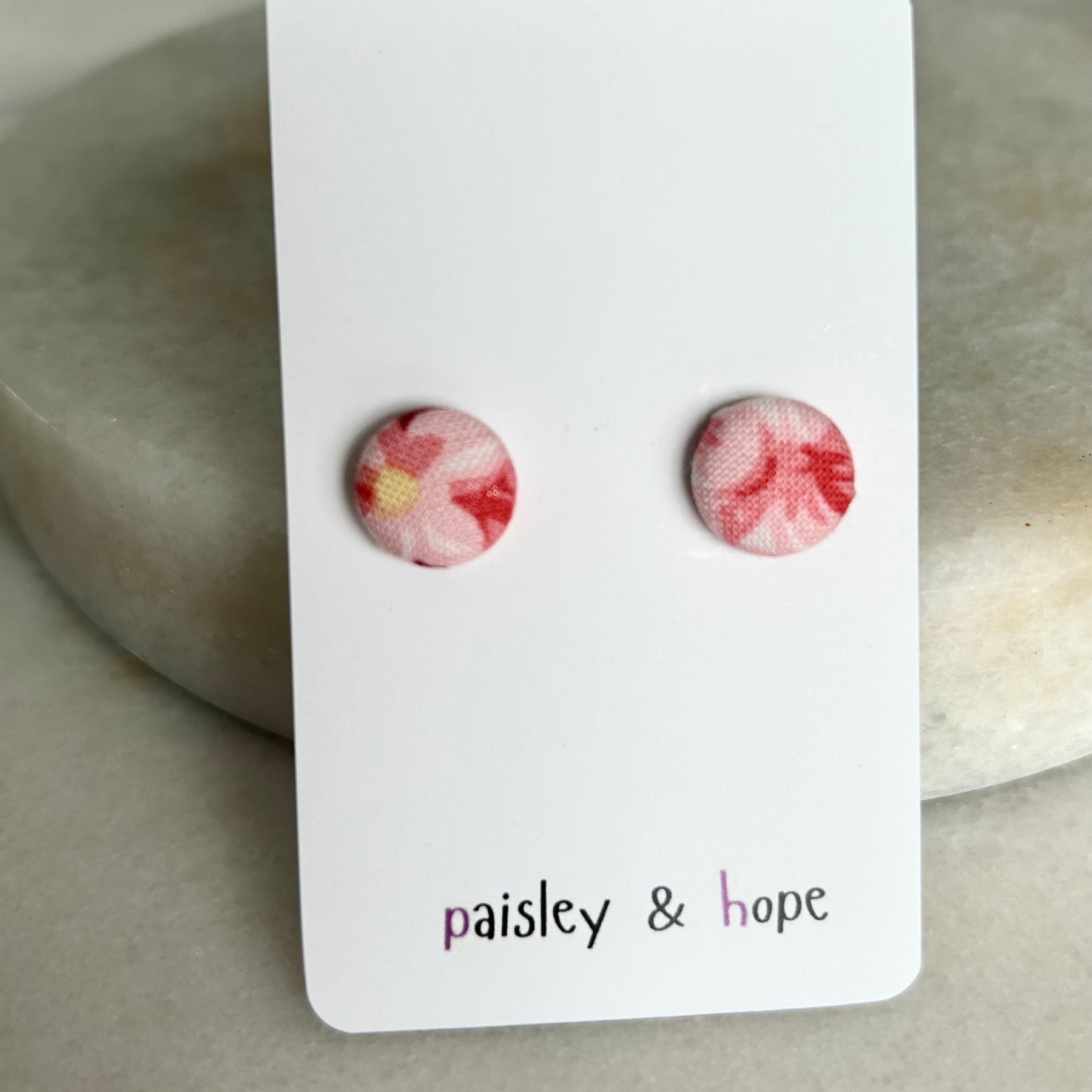 12mm Fabric Button Stud Earrings - Choose Design