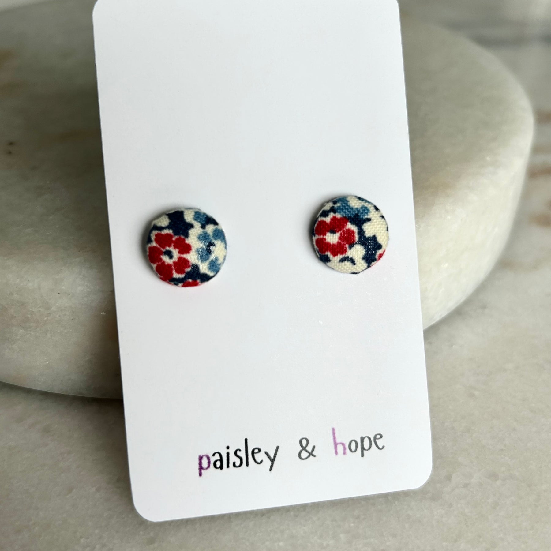12mm Fabric Button Stud Earrings - Choose Design