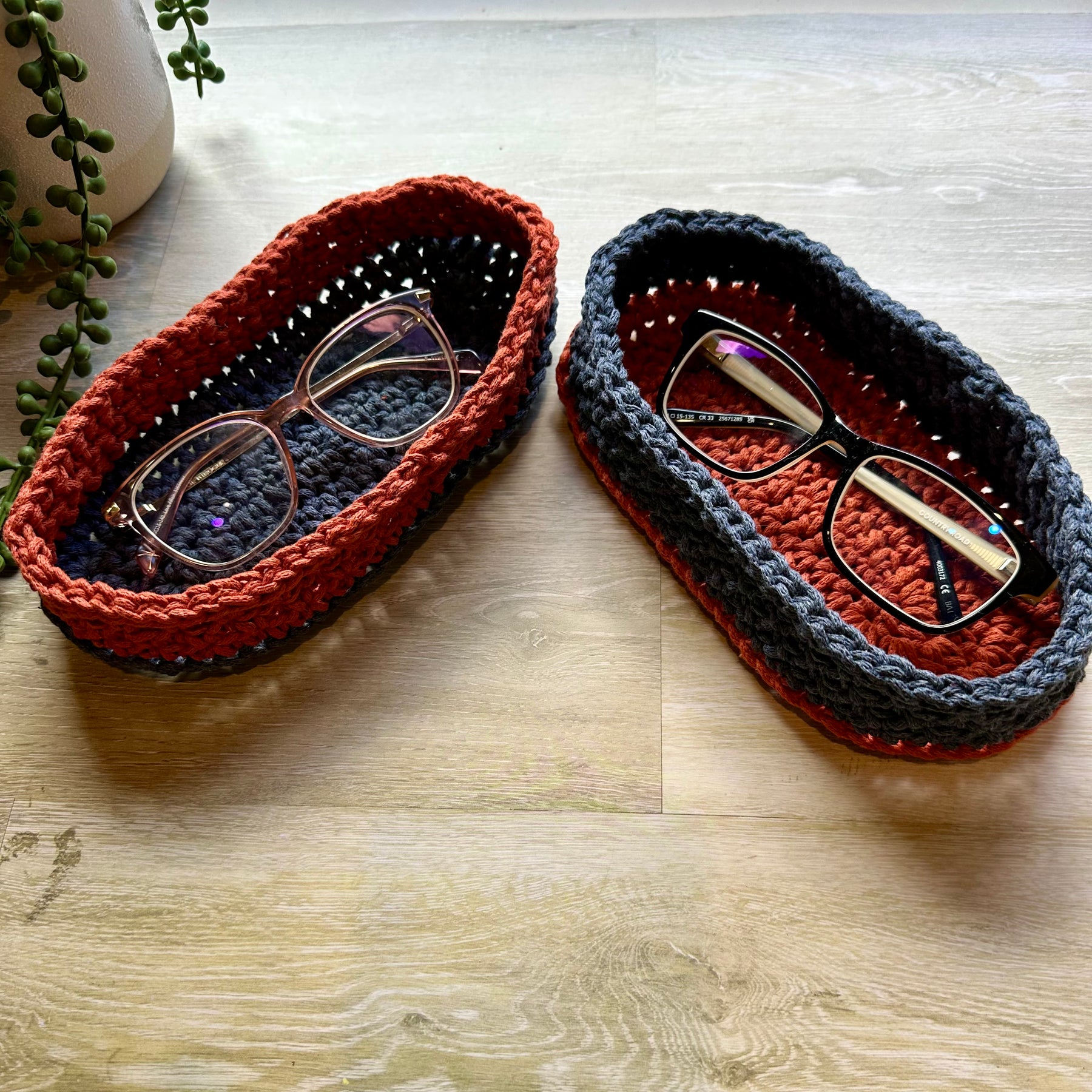 Oval Crochet Basket – Handmade Organiser for Glasses, Keys & Jewellery