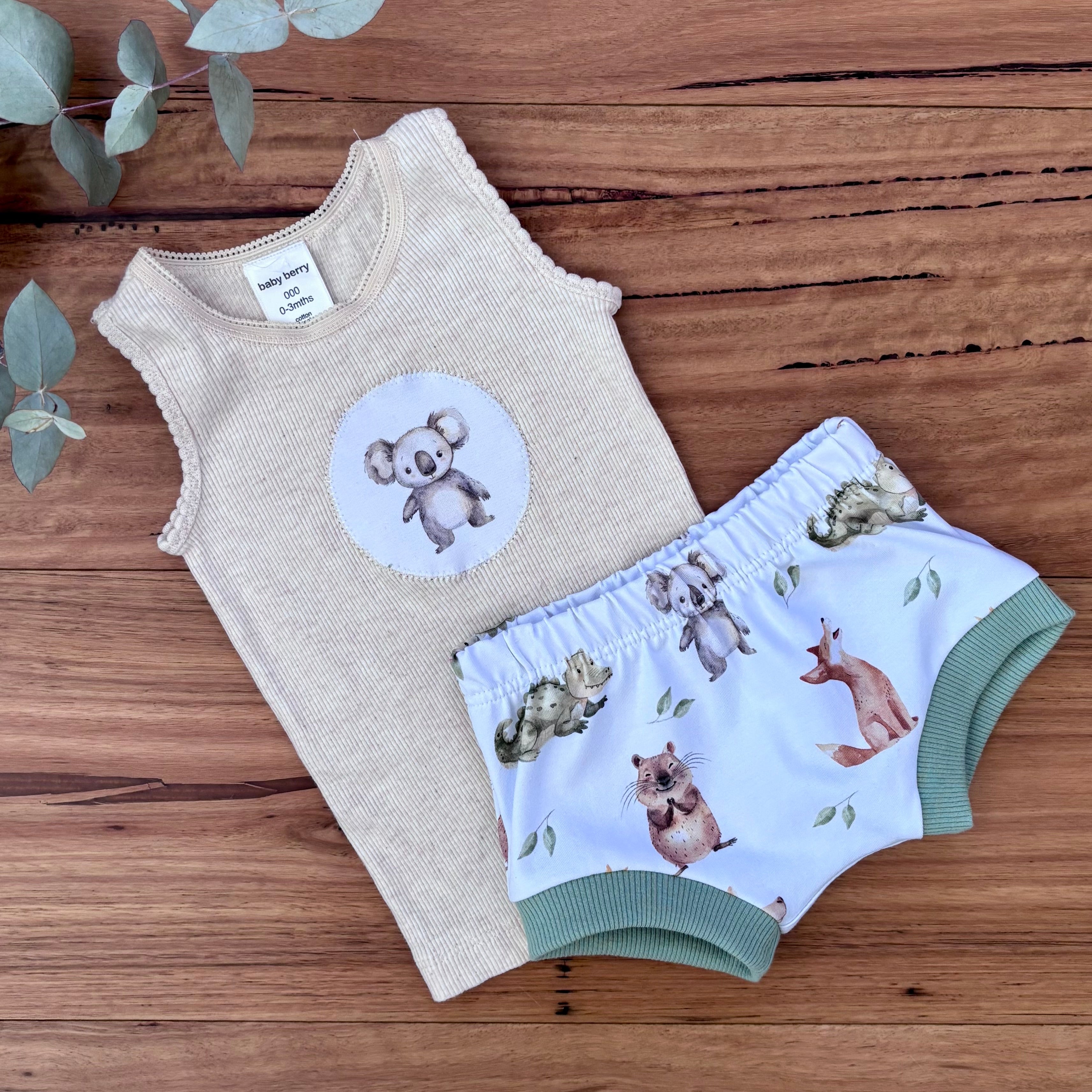Baby Summer Shorties Set - Green Aussie Animals