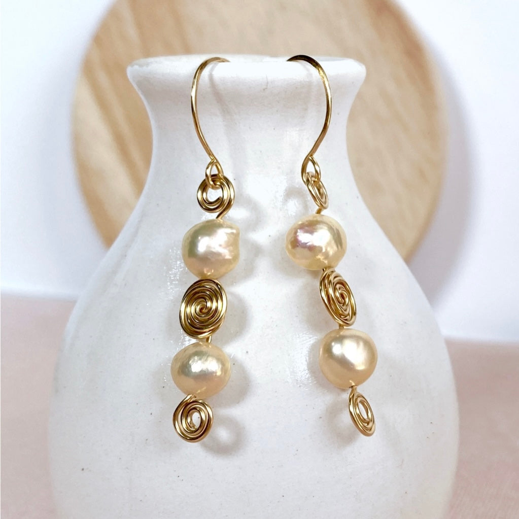 Pearl swirl dangle earrings | Sterling silver or 14k gold-filled | Natural pearls | June birthstone