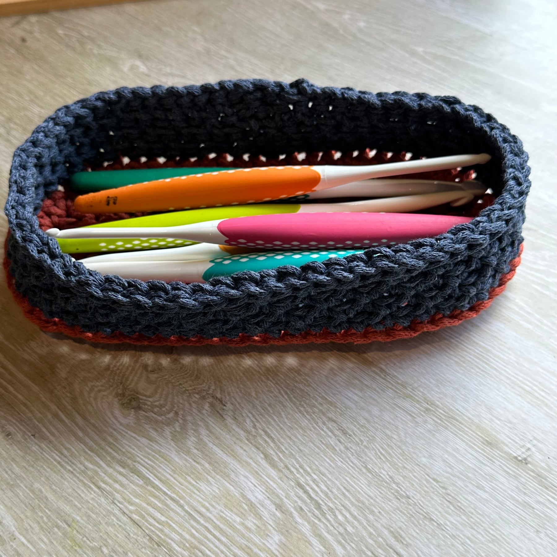 Oval Crochet Basket – Handmade Organiser for Glasses, Keys & Jewellery