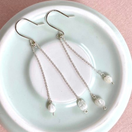 Moonstone silver chain dangle earrings | Sterling silver | June birthstone