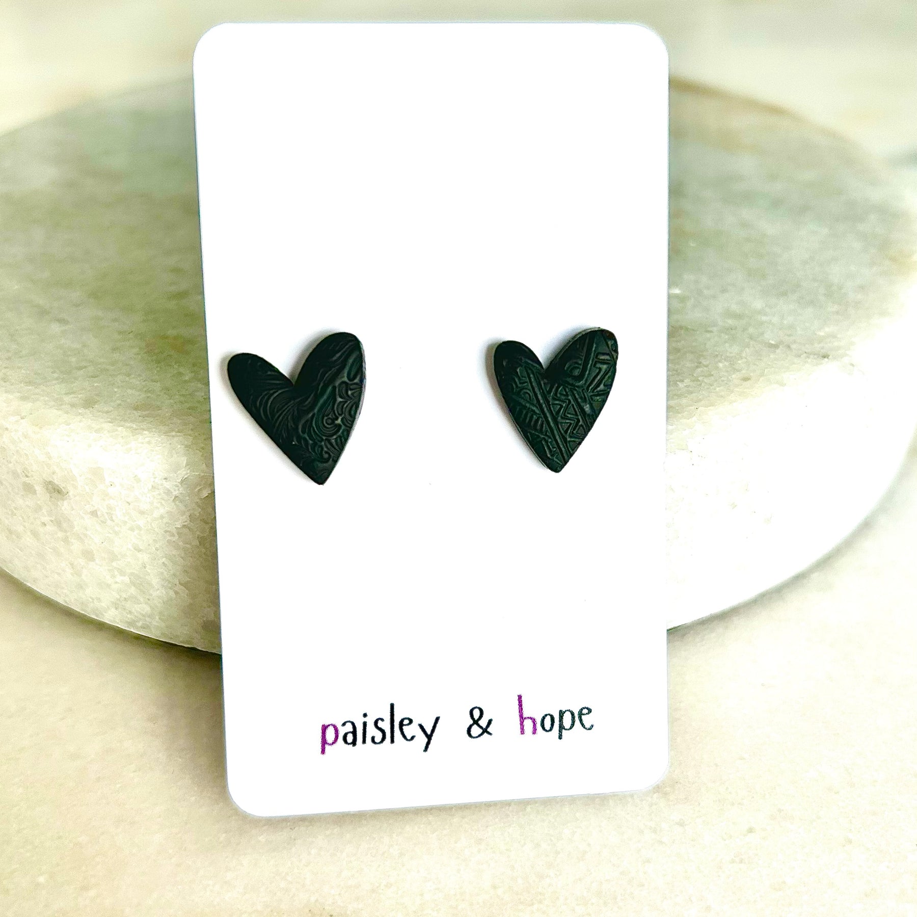 Polymer Clay Heart Studs - Choose Colour