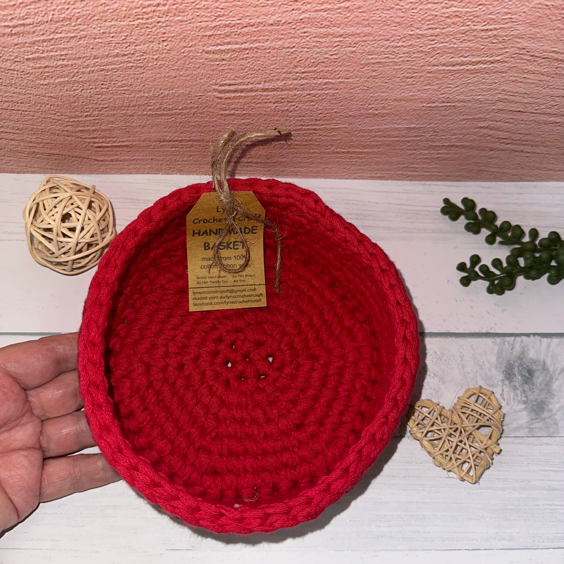 Red Handmade Crochet Basket - small