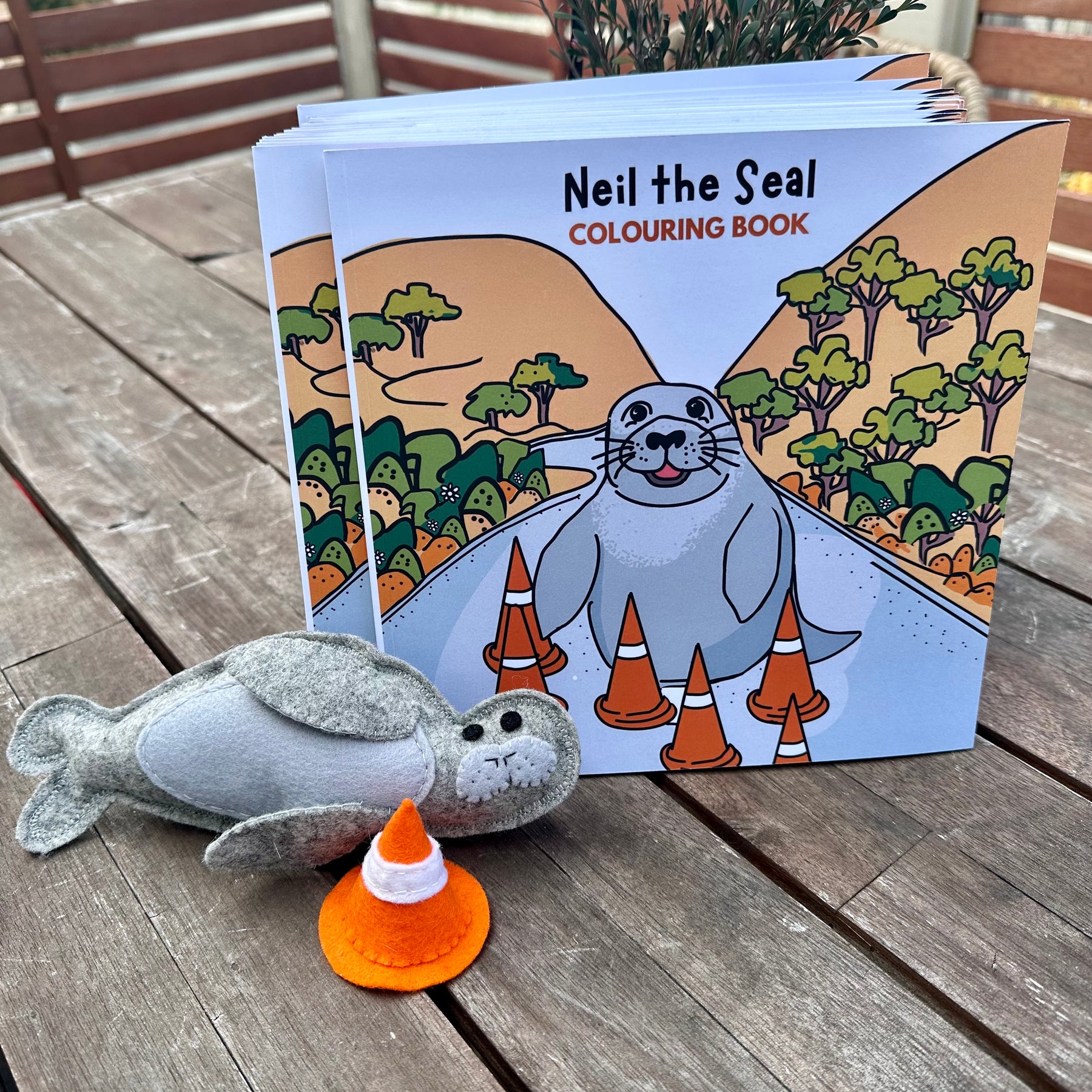 Neil the Seal soft toy with colouring book