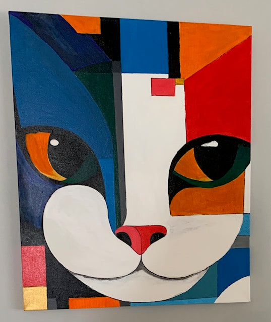 Cubist Cat Painting Wall Art