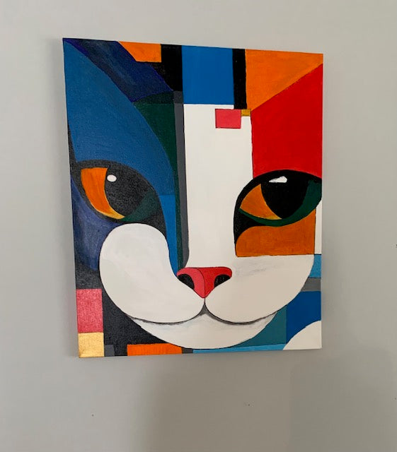 Cubist Cat Painting Wall Art