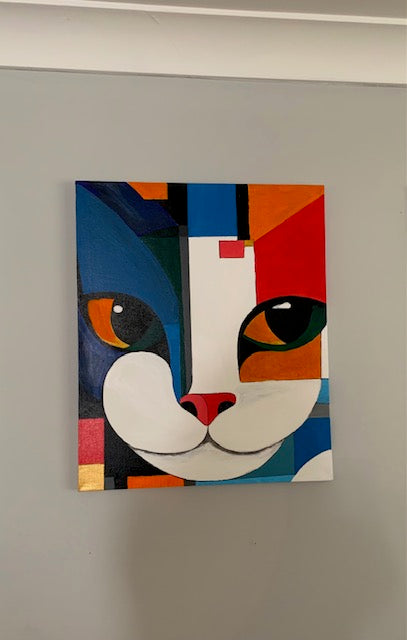 Cubist Cat Painting Wall Art