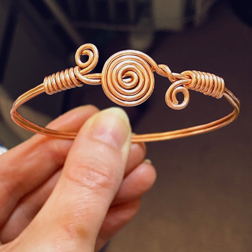 Copper spirals bangle bracelet | Double wire band | Celtic-inspired jewellery