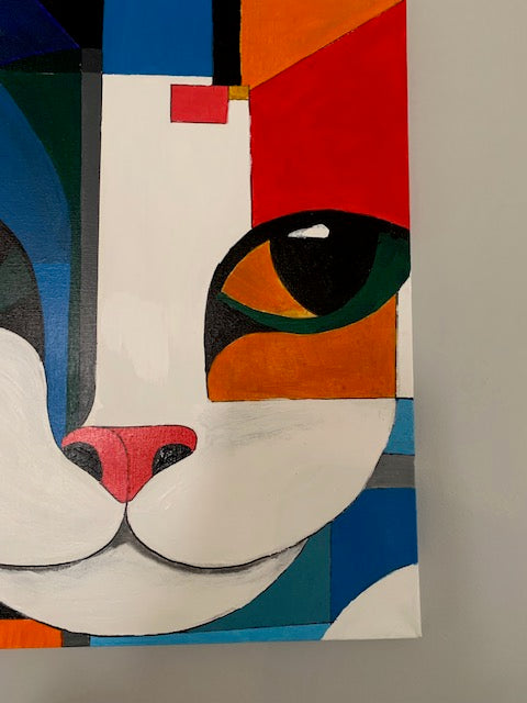 Cubist Cat Painting Wall Art
