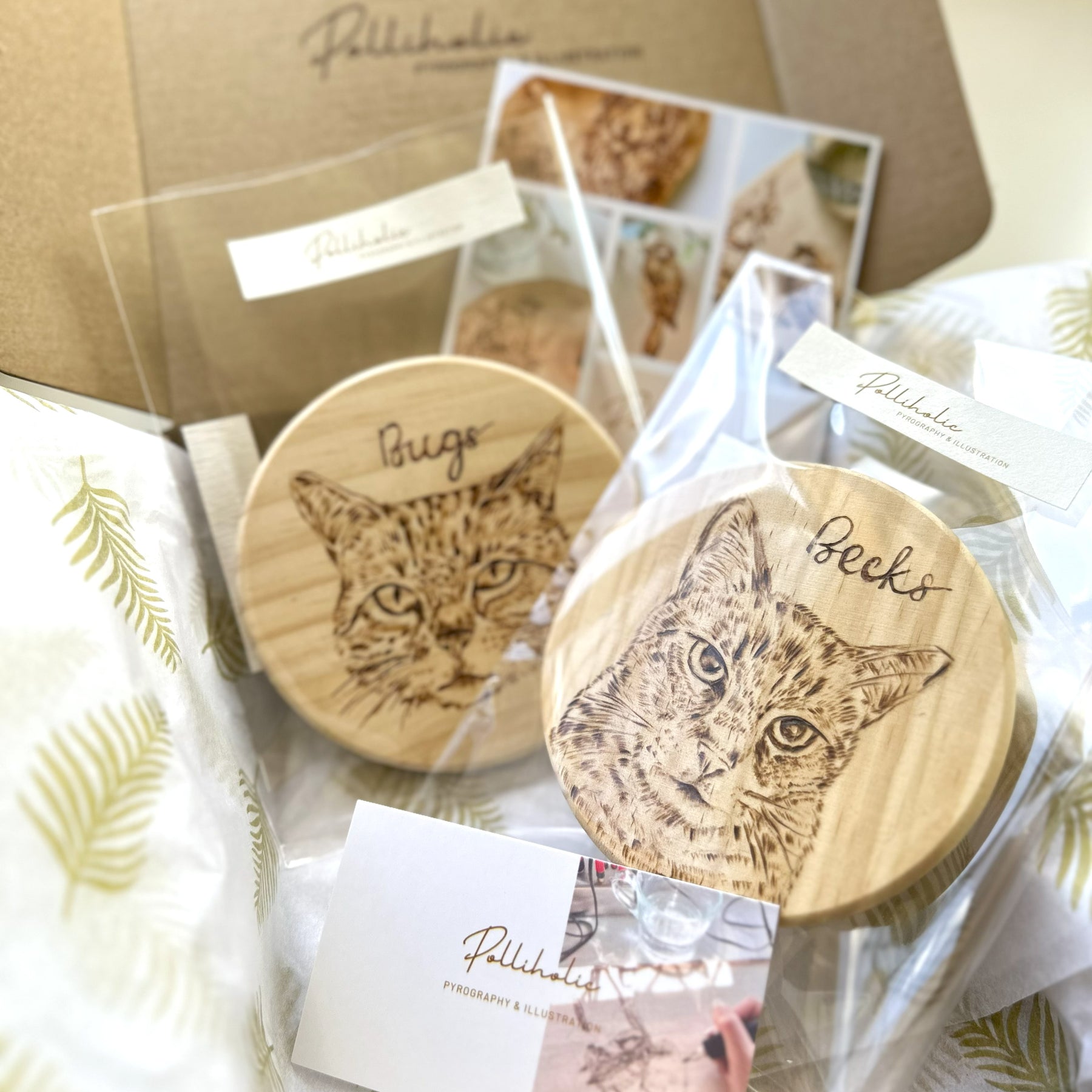 Custom Pet Portrait Wood Coaster – Hand-Burned Pyrography Art| Personalised Pet Coasters