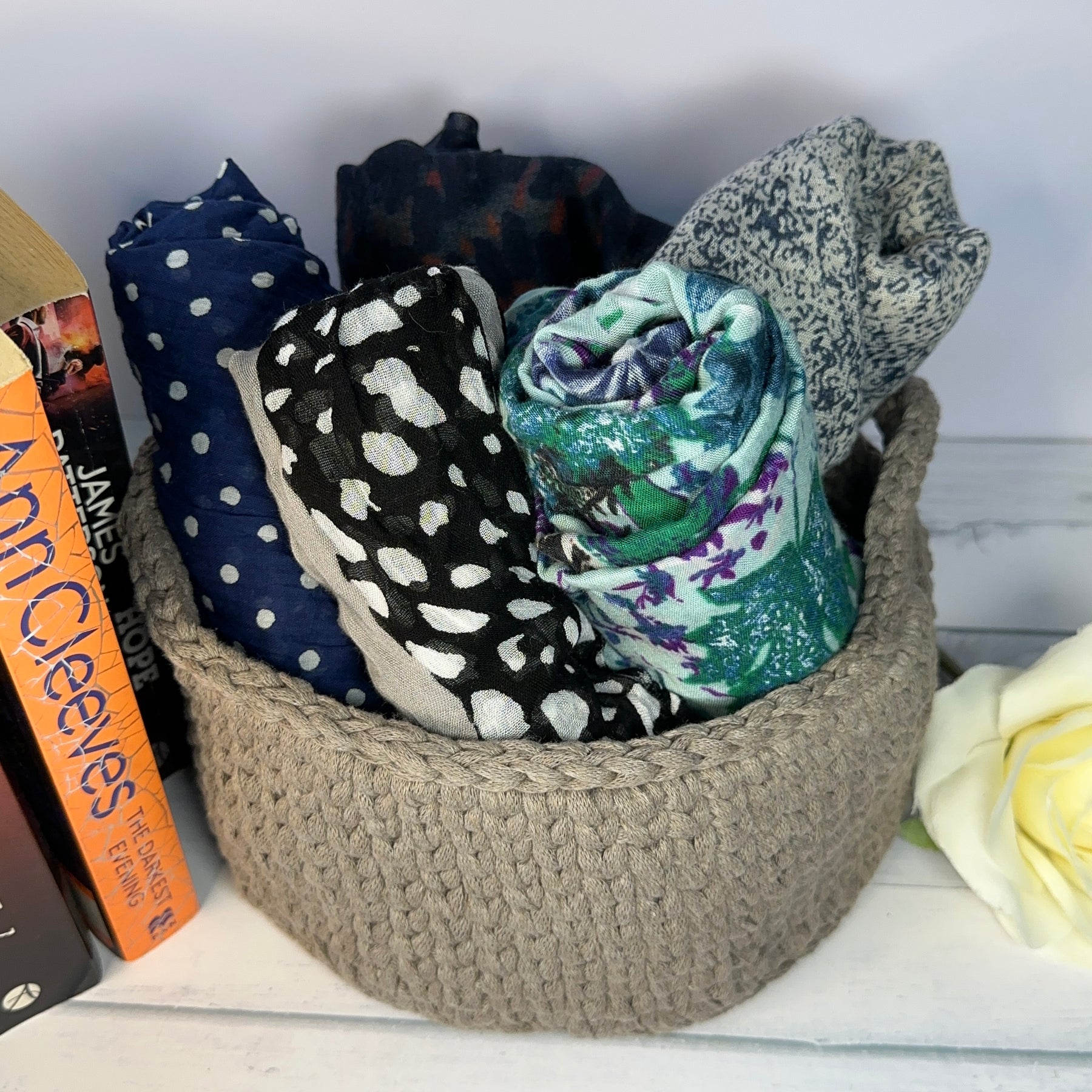 Neutral Beige Crocheted Basket - Large with Handles