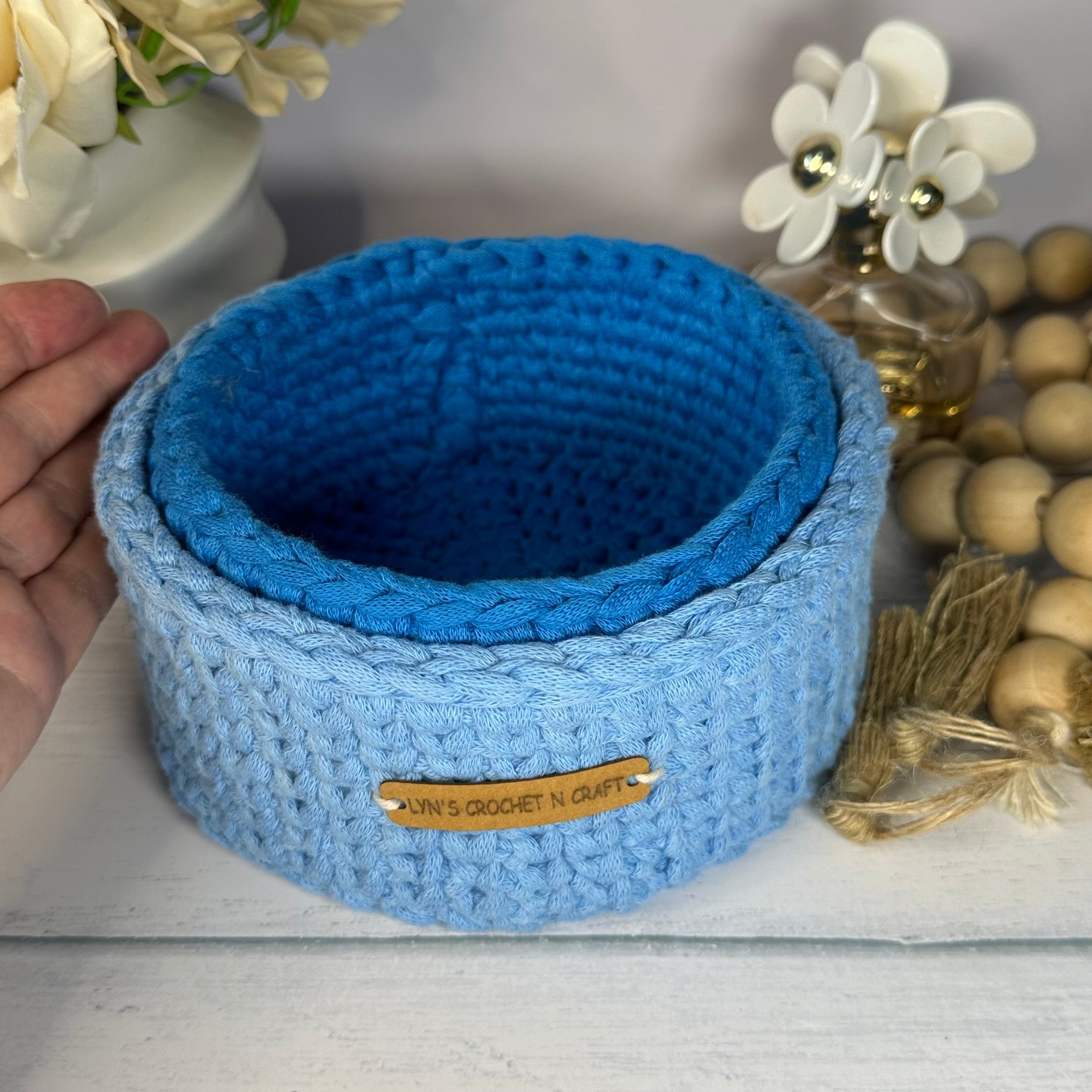 Handmade Crochet Blue Nesting Baskets