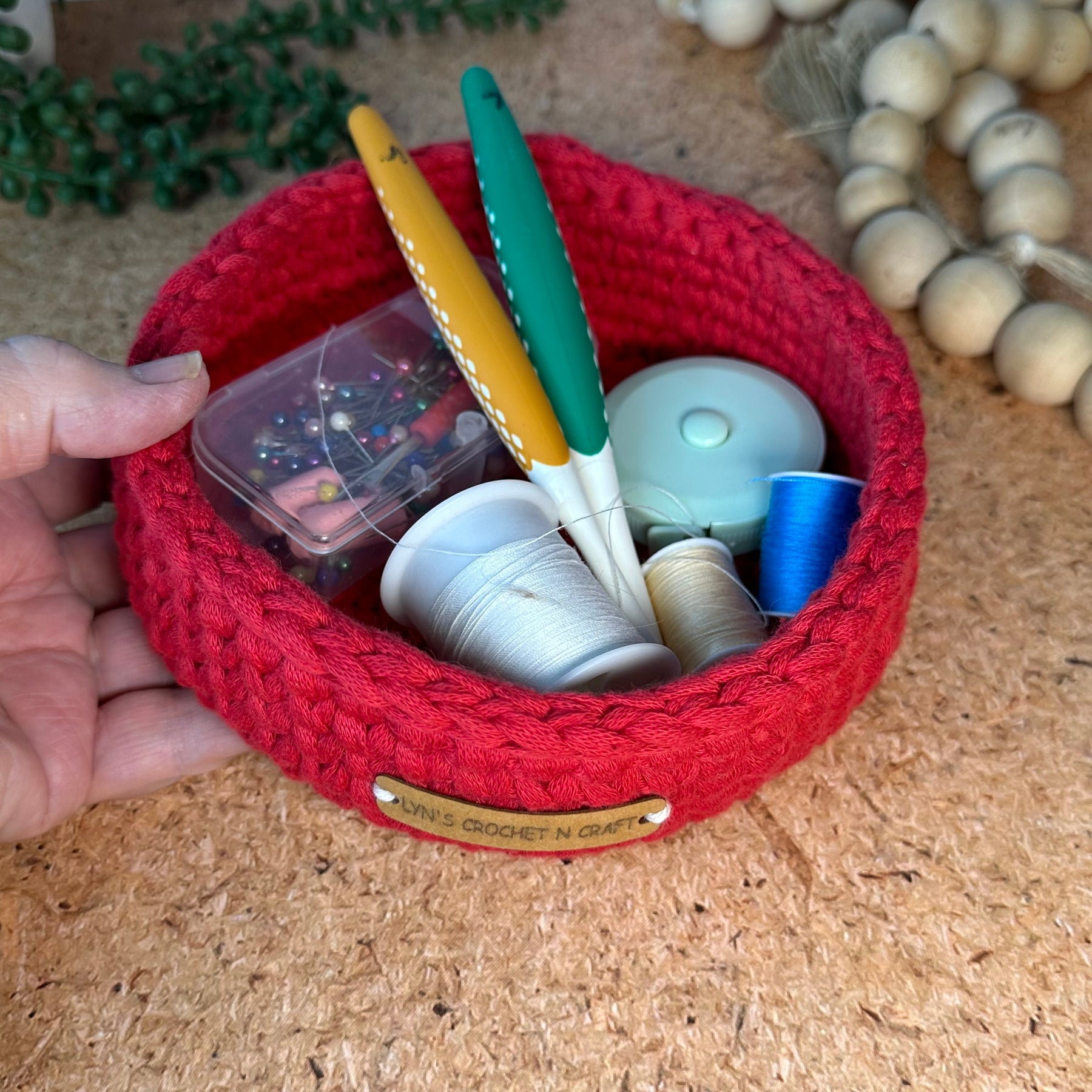 Red Handmade Crochet Basket - small