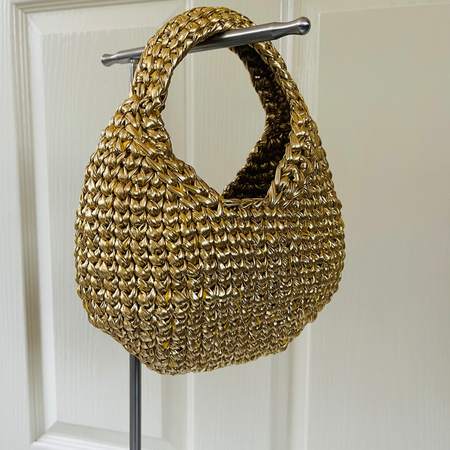Crochet Metallic Gold Colour Handbag
