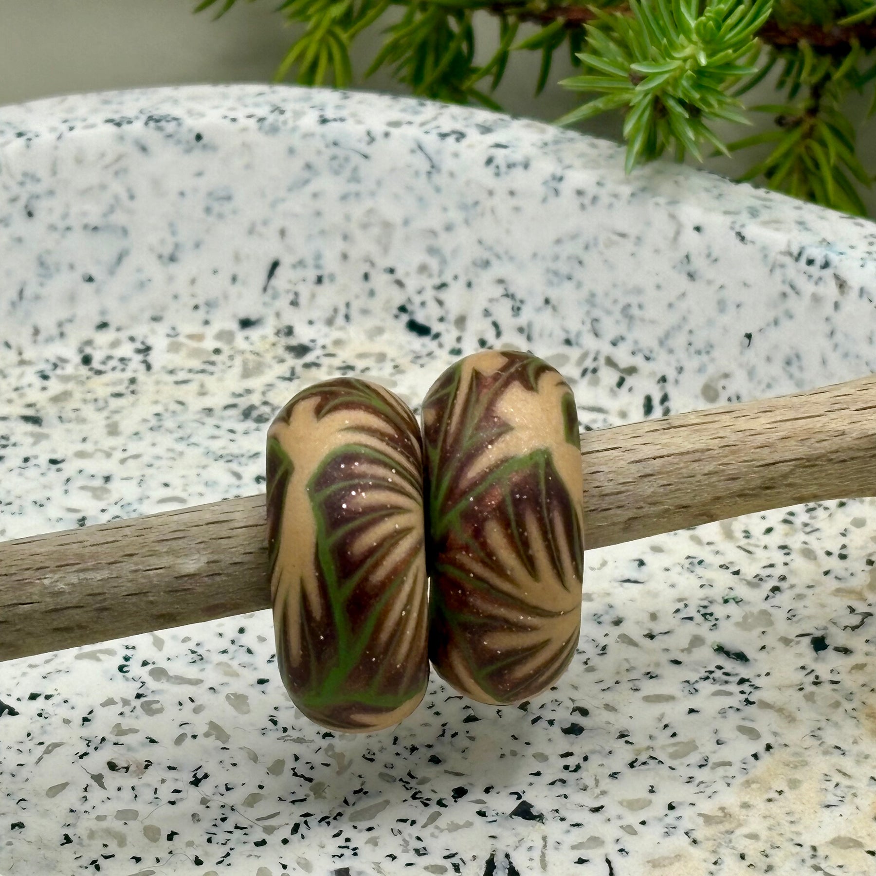 Green and bronze fern hoop earrings