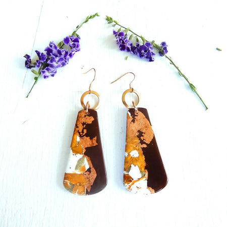 Brown and Gold Polymer Clay Earrings 