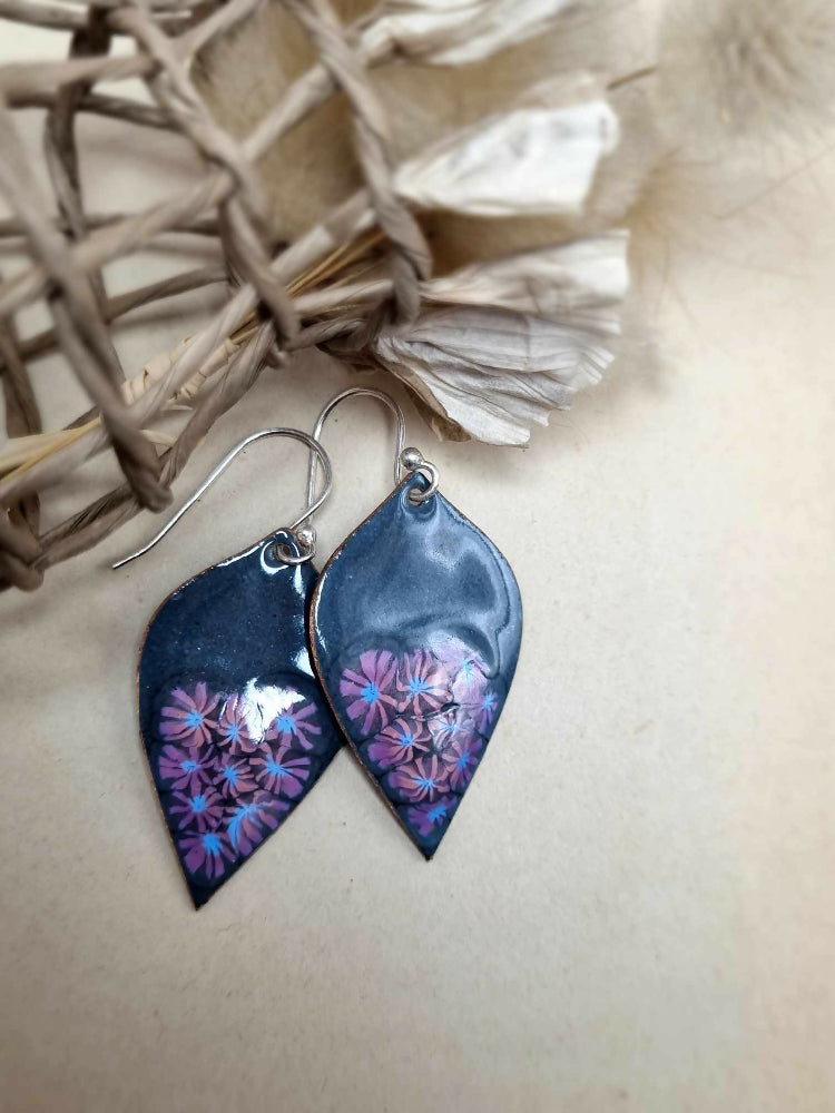 Purple River Daisy Enamel Earrings