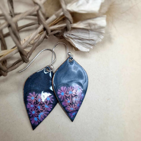 Purple River Daisy Enamel Earrings